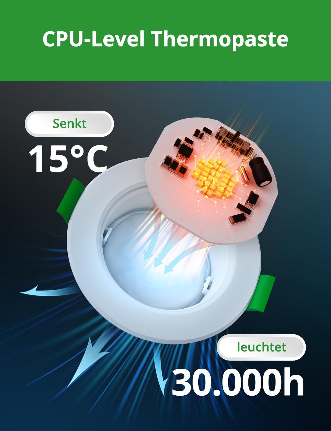Detalle de HOMEOW Einbaustrahler LED 230V Flach 68 mm (5 W, 400 lm, IP44) Kaltweiß 6000 K – 10er-Set für Bad & Küche