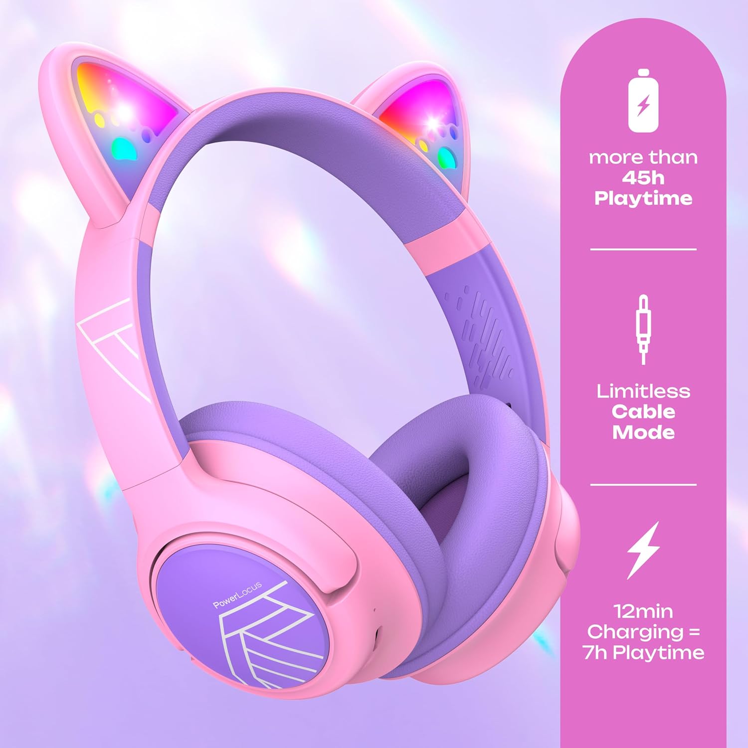 Detalle 2 de PowerLocus Auriculares Bluetooth para Niños con Luces LED