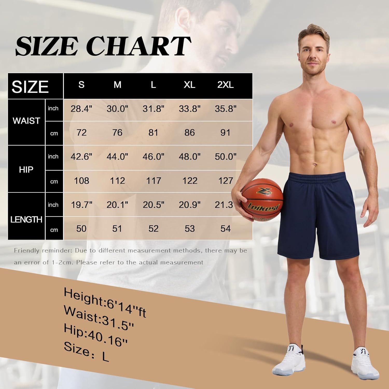 Detalle 2 de ZENGVEE 1/3 Pack Men's Sport Shorts – Quick-Dry Gym Shorts with Two Pockets
