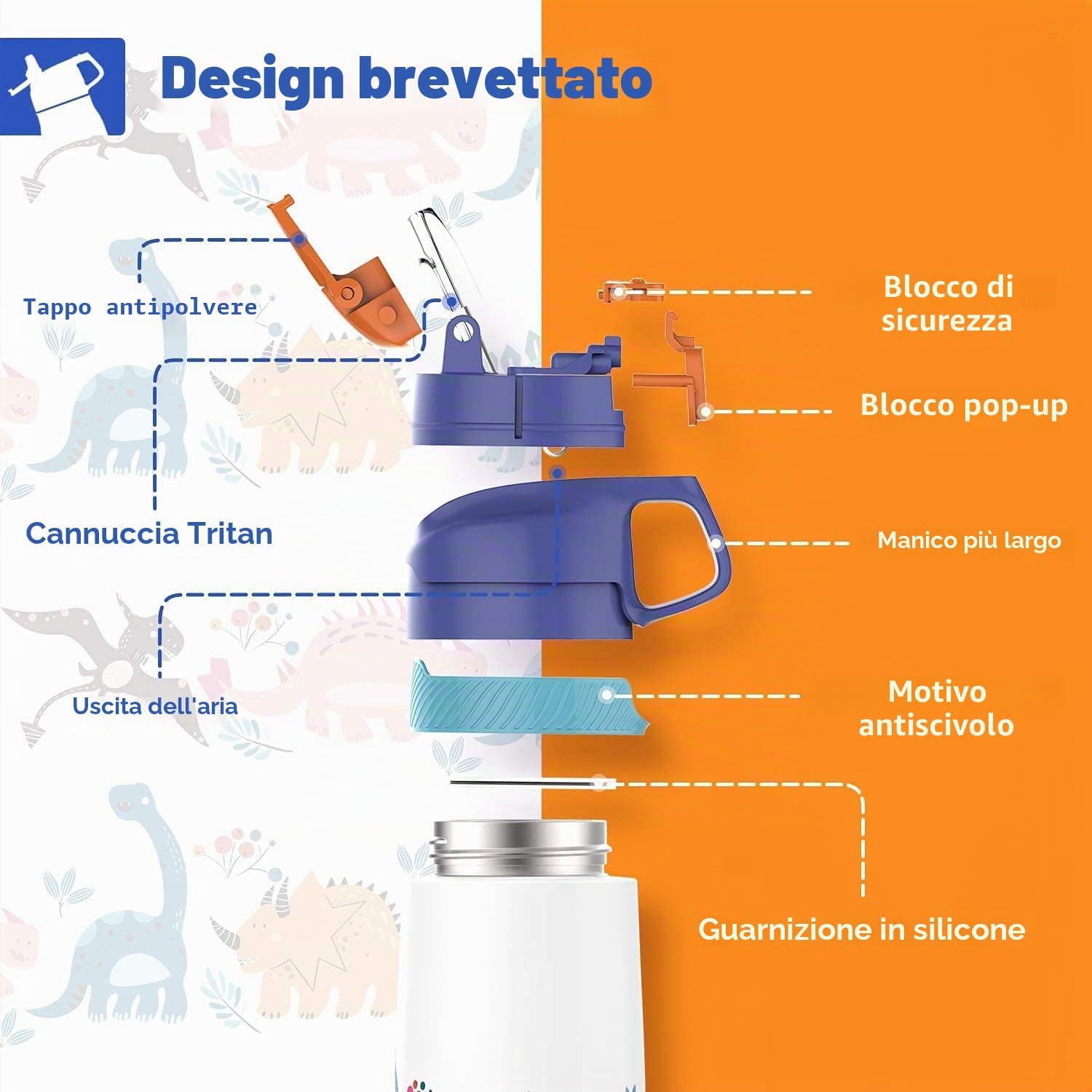 Detalle de FEIJIAN Borraccia Bambini in acciaio inox 350ml con cannuccia, senza BPA