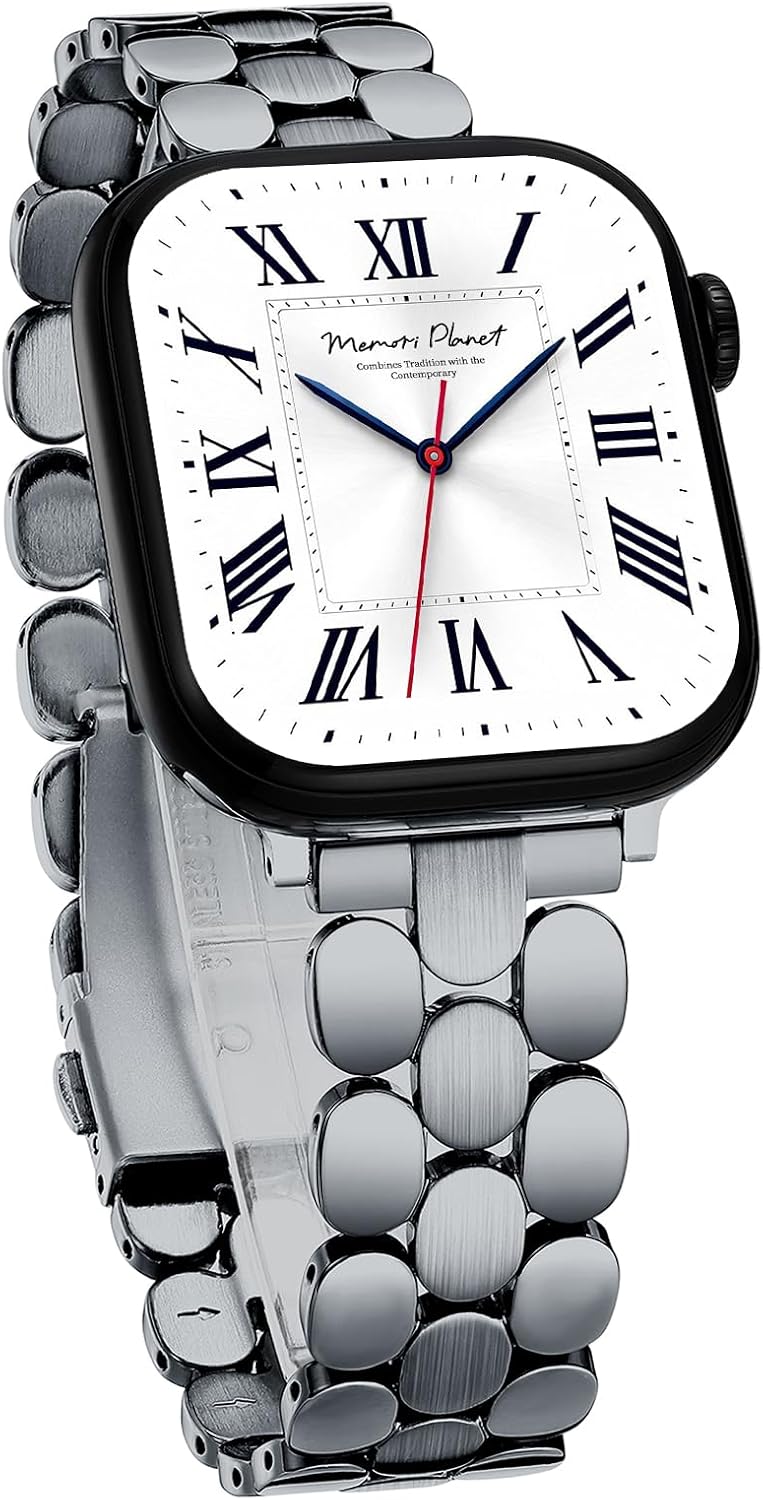 Thumbnail 6 de Designer Silver Stainless Steel Apple Watch Band — Women’s Dressy Band (40–49mm) for Series 3–11