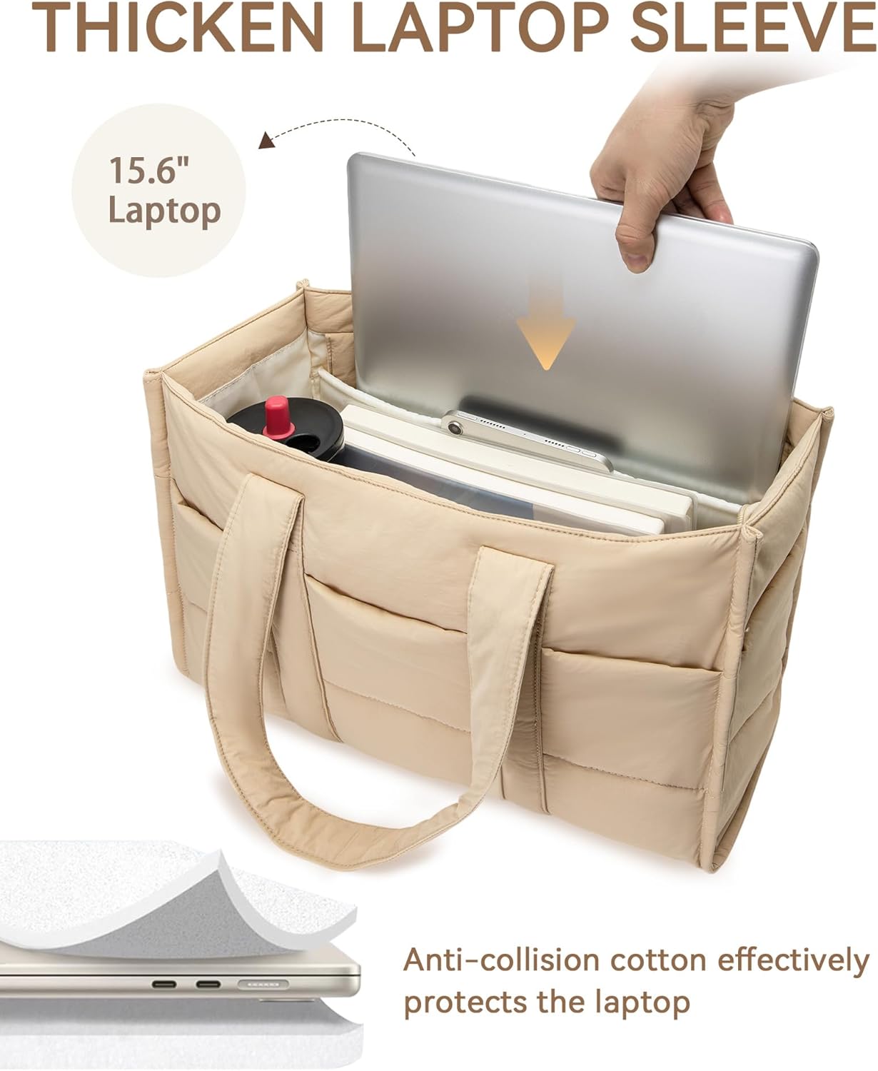 Detalle de Oscaurt Large Tote Bag Puffy Handbag for Women with 16 Pockets