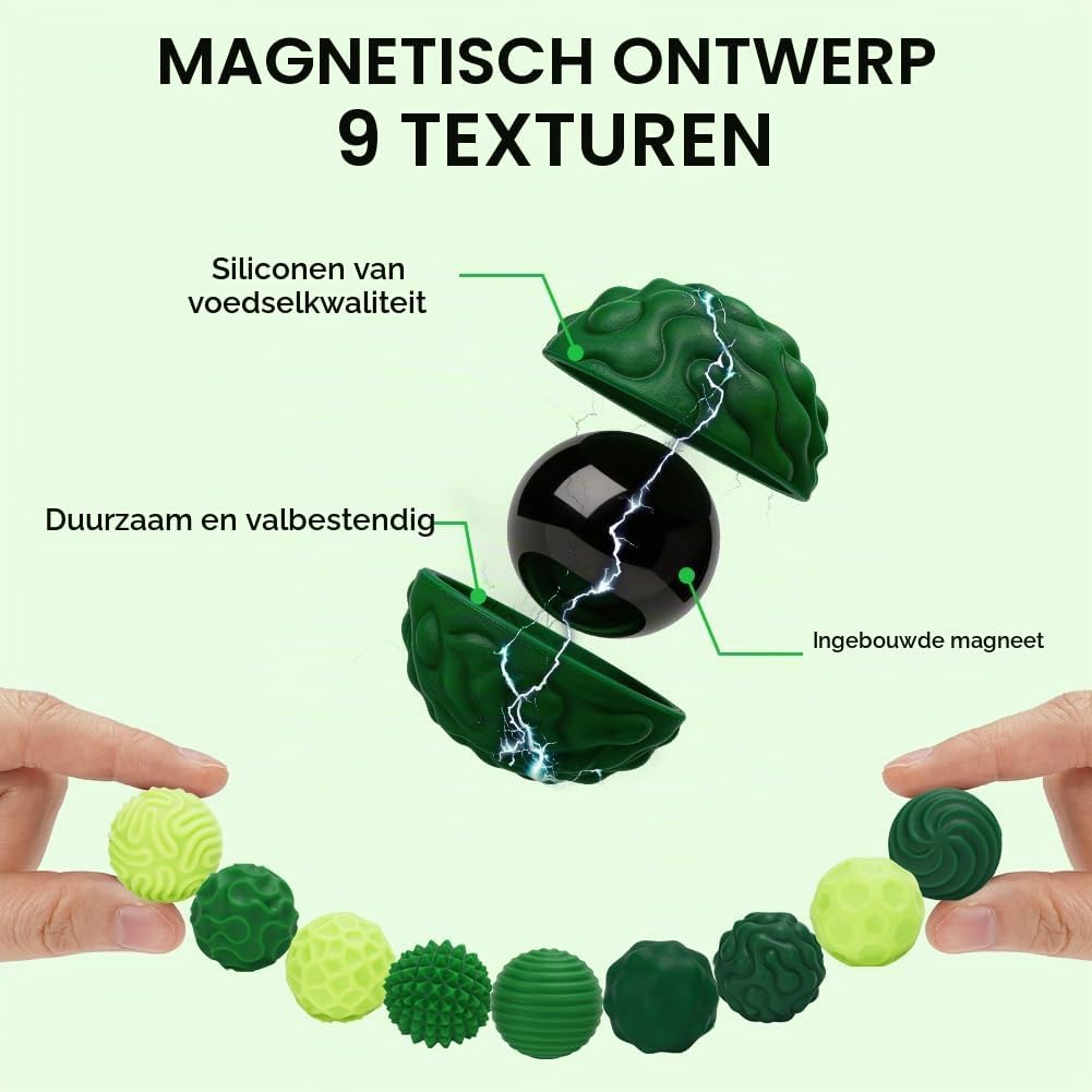 Detalle de Ainiv 5565087 magnetische anti-stressballen, 9 stuks, groen siliconen