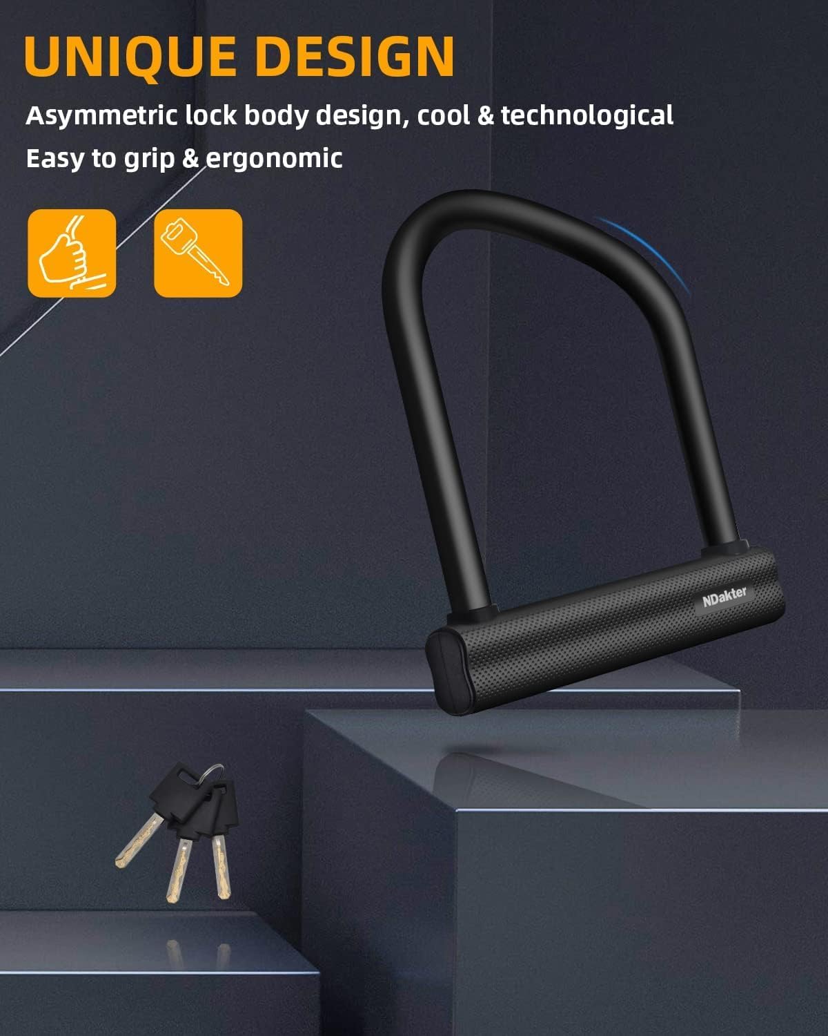 Thumbnail 1 de NDakter 18mm Shackle Heavy Duty Bike D Lock with 6ft Steel Cable and 3 Keys