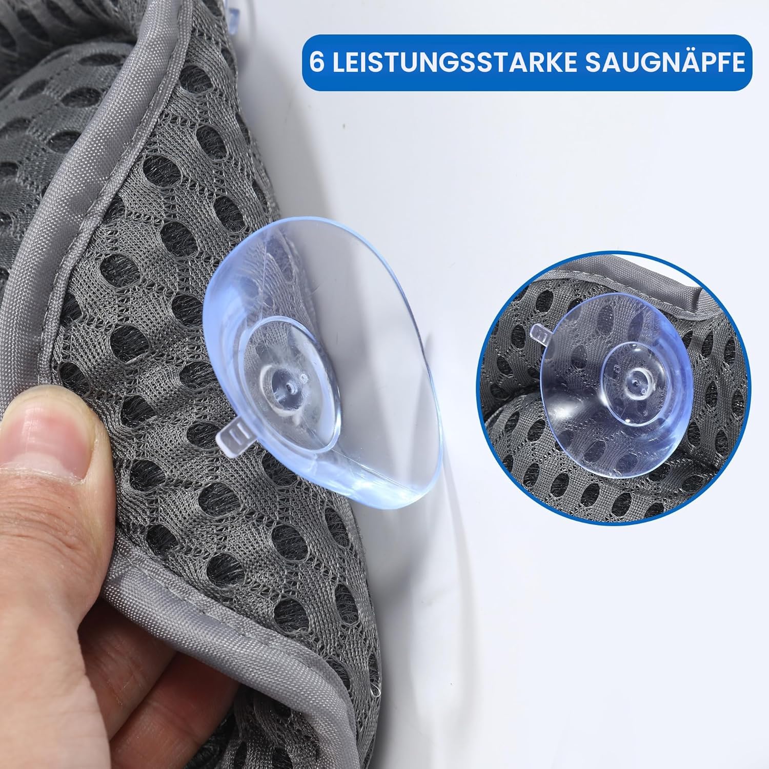 Thumbnail 5 de Badewannenkissen 4D Mesh mit 6 Saugnäpfen – Komfortables Badewannen-Kissen für Nacken, Schultern und Rücken (Grau)