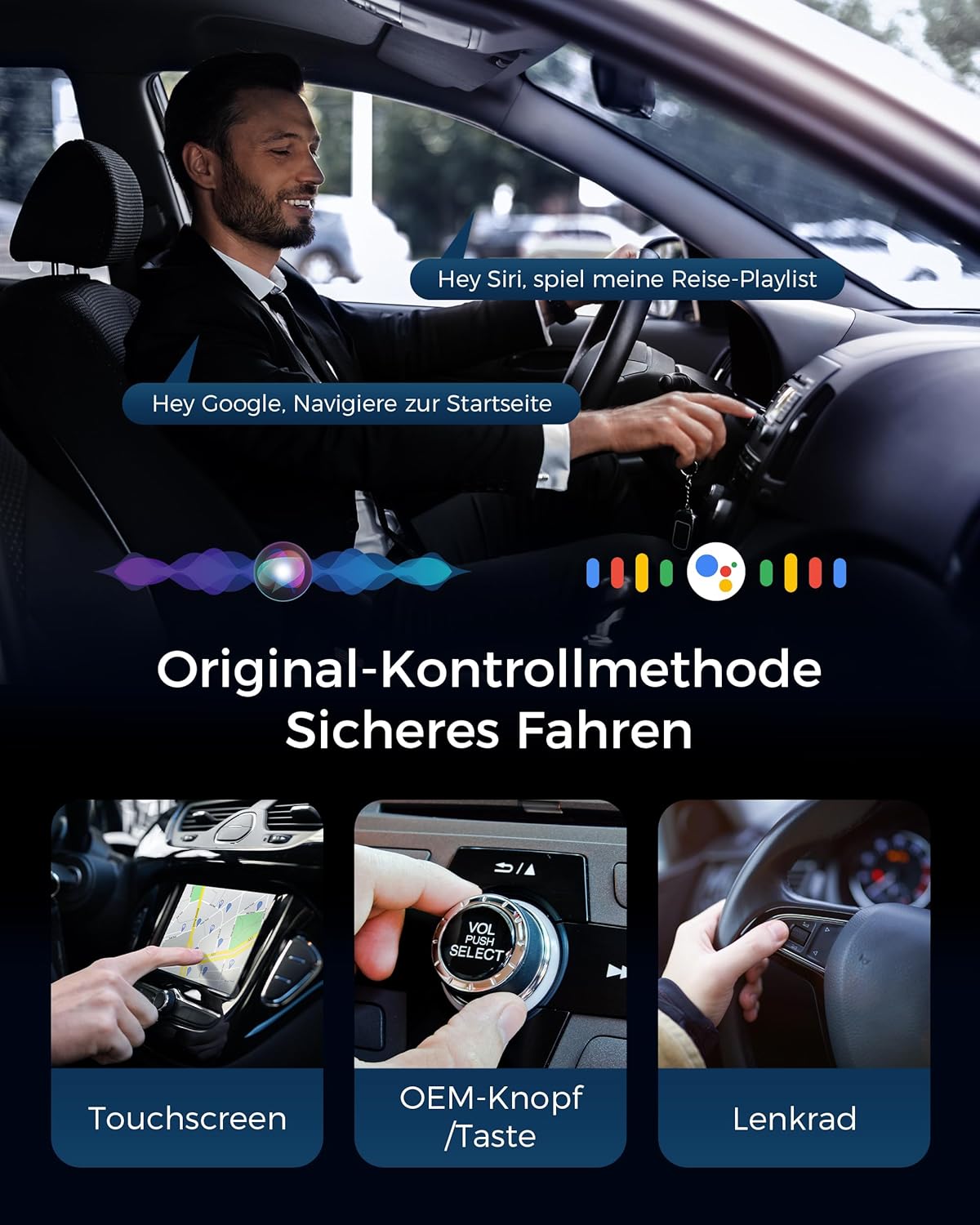 Detalle de WityEye CarPlay & Android Auto Wireless Adapter 2-in-1 (V5.3) – stabile Verbindung, Dualband-WiFi 6