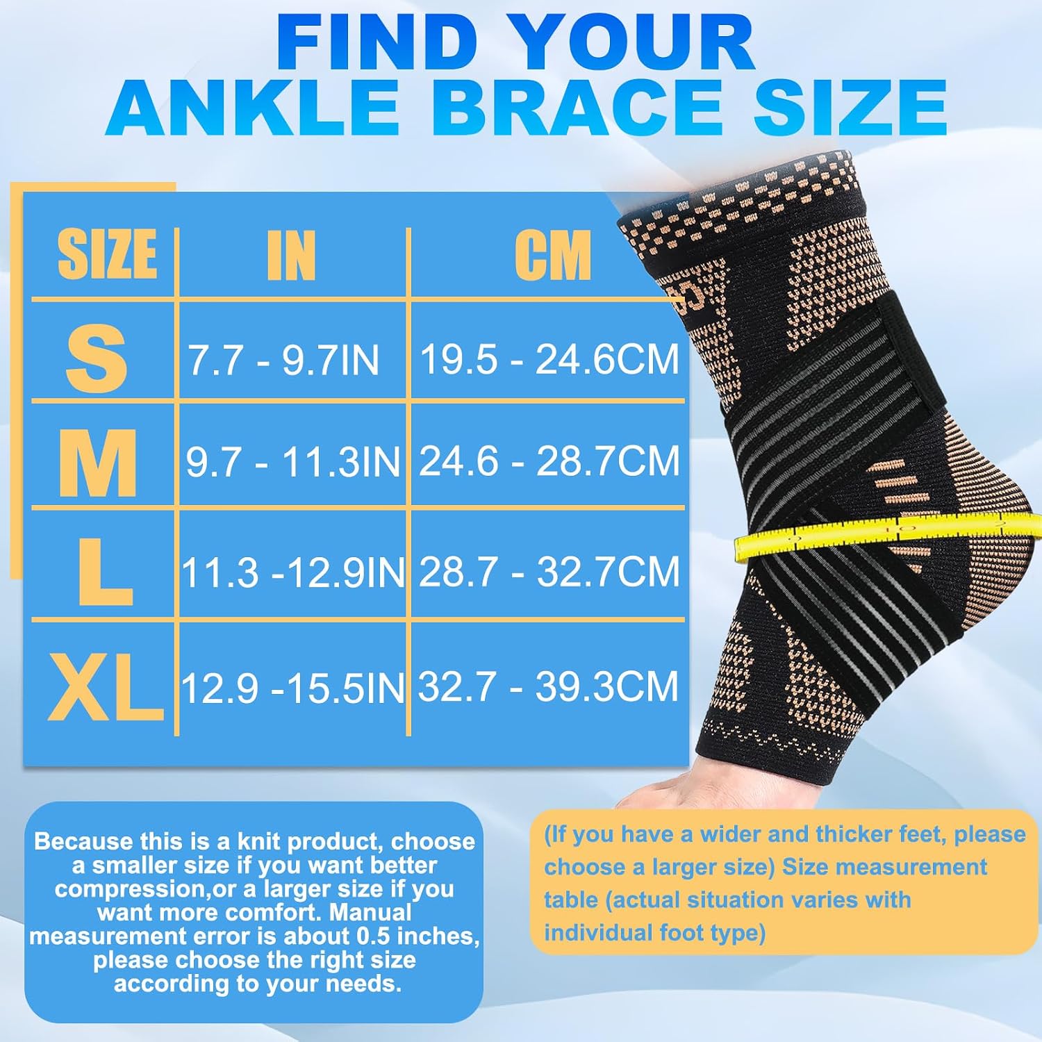 Detalle de LISEPWU Copper Ankle Brace, 2-Pack, Size L with Adjustable Straps