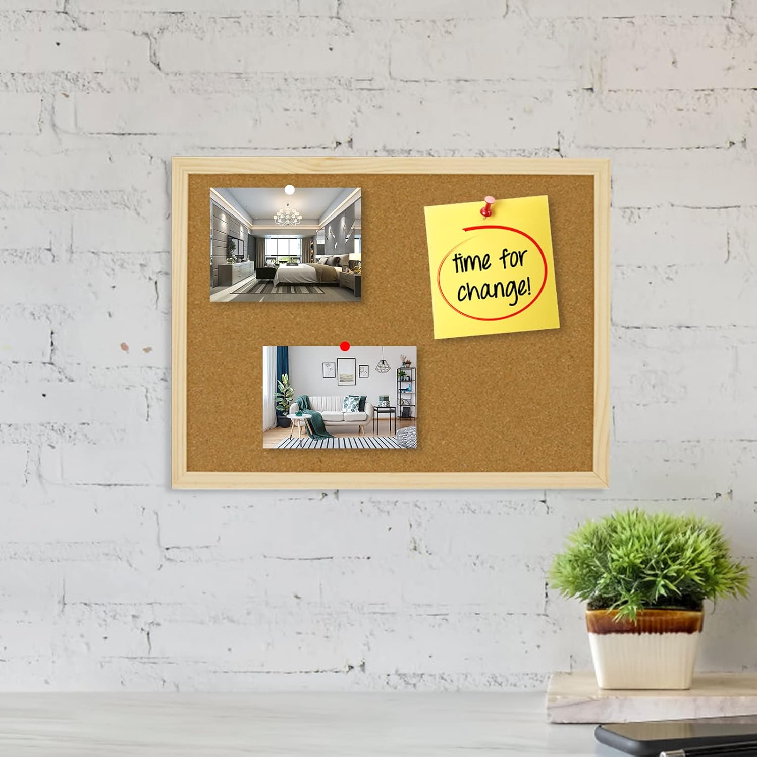 Thumbnail 4 de OWLKELA 60x40cm Thicken Cork Notice Pin Memo Board with 10 Pushpins and Hanging Rings