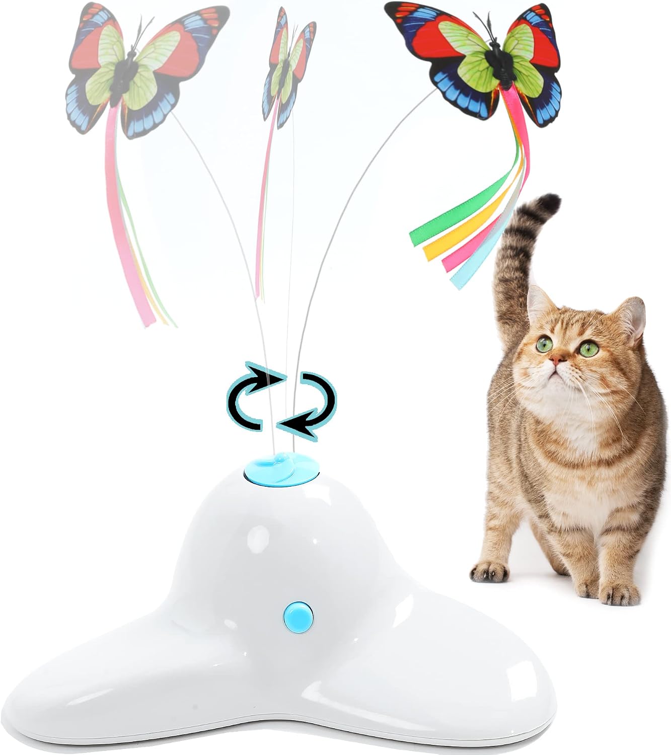 Detalle de Vealind interactive smart cat feather toy with 360° rotating butterfly (cream white) for indoor play