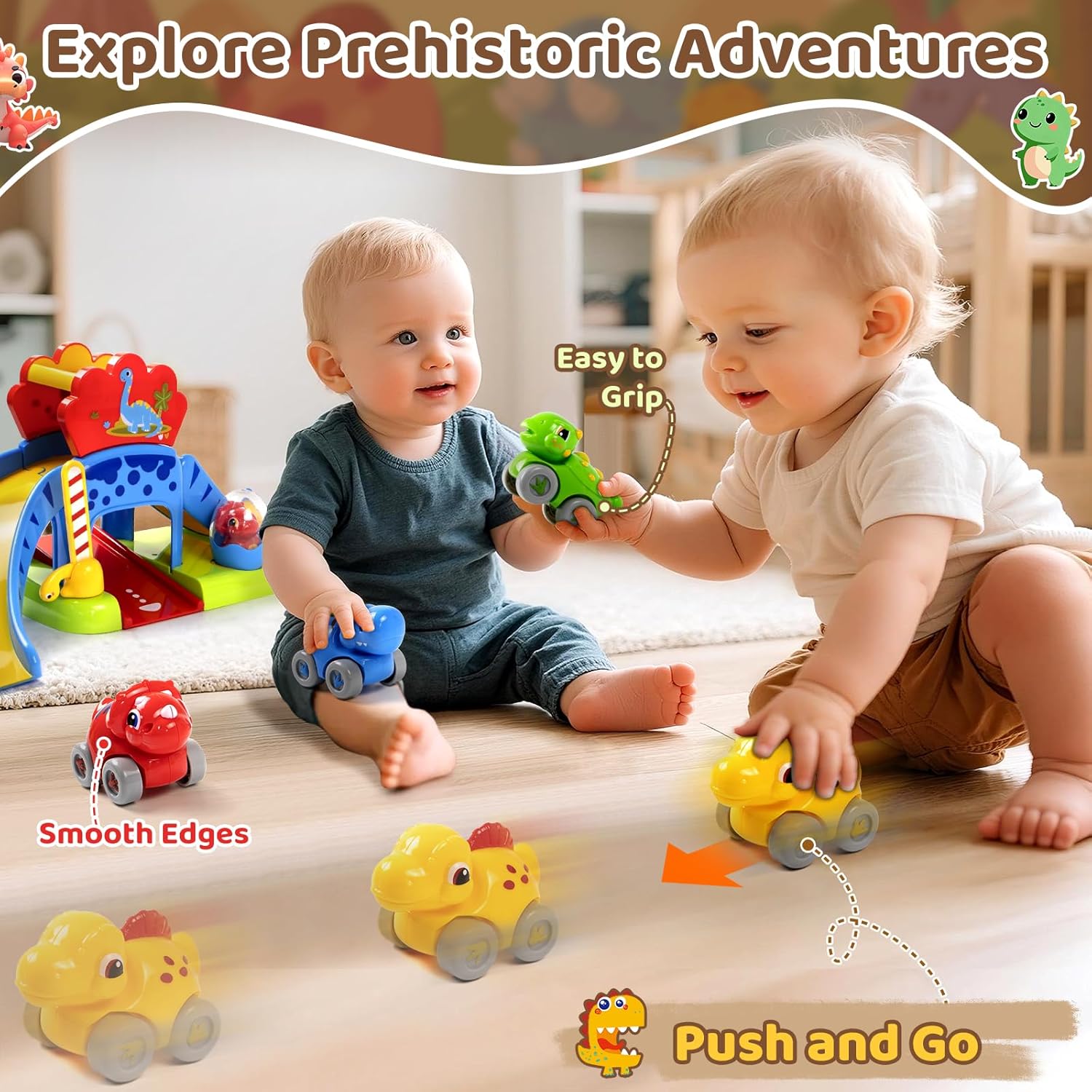 Thumbnail 3 de Marstone Dinosaur Slide & 4 Animal Cars Toddler Play Set (12–18 Months) — Push Car Race Track