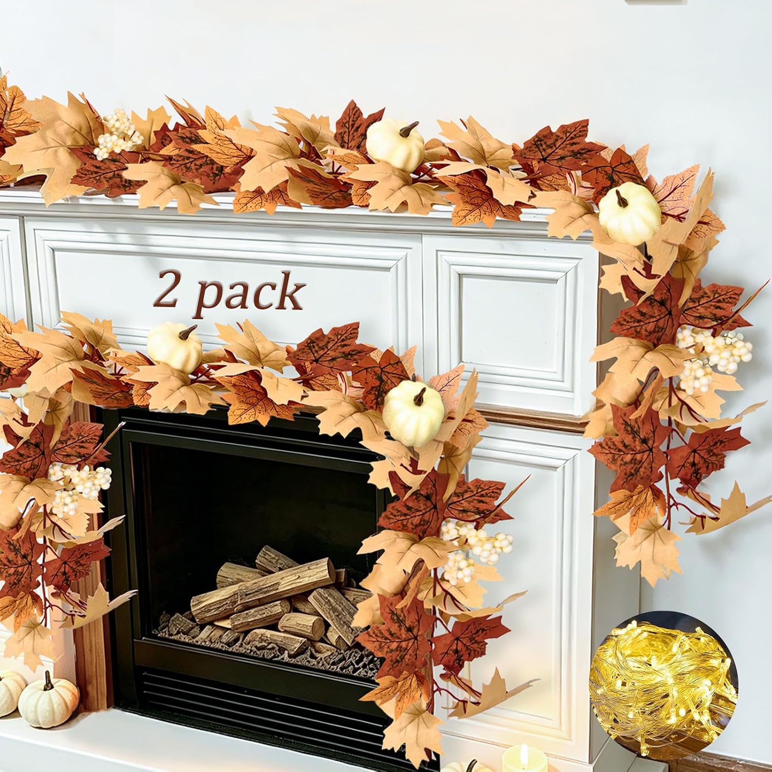 Detalle de Cherica JH012-Brown-2 Fall Garland with Lights, 12-Foot Brown Maple Leaves