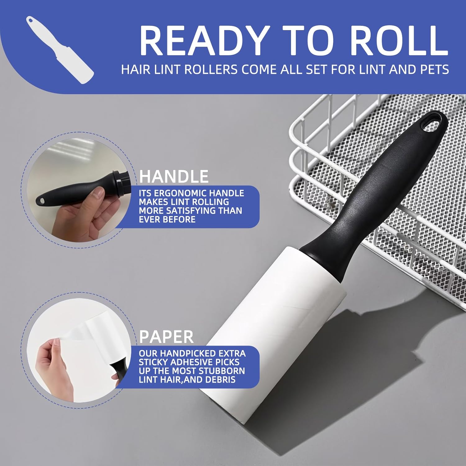 Thumbnail 4 de Qu She Lint Rollers 5 Pack with Handle – 300 Sticky Sheets, Reusable Pet Hair Remover Roller