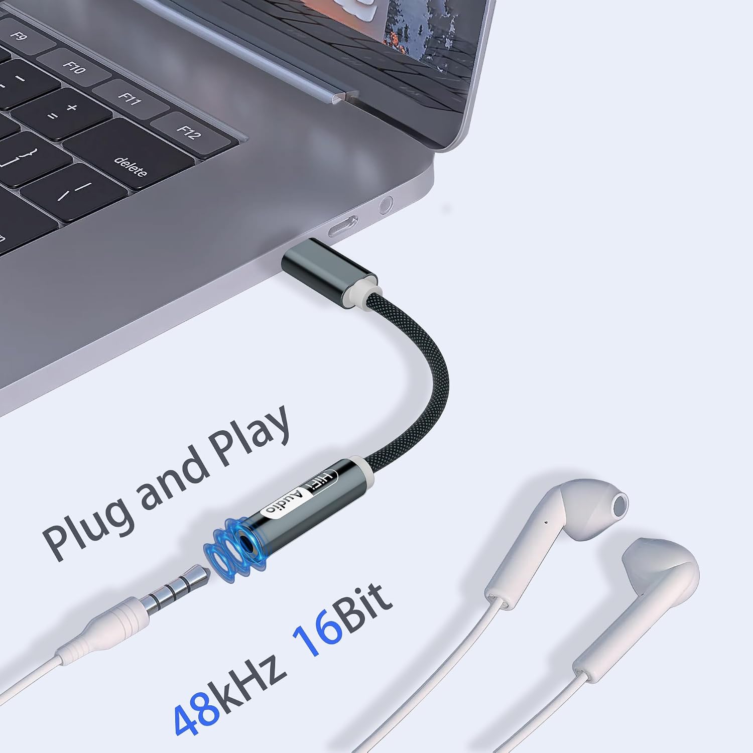 Detalle de Adaptateur USB‑C vers prise jack 3,5 mm YISH avec DAC Hi‑Fi — Compatible iPhone, Galaxy, Pixel et MacBook