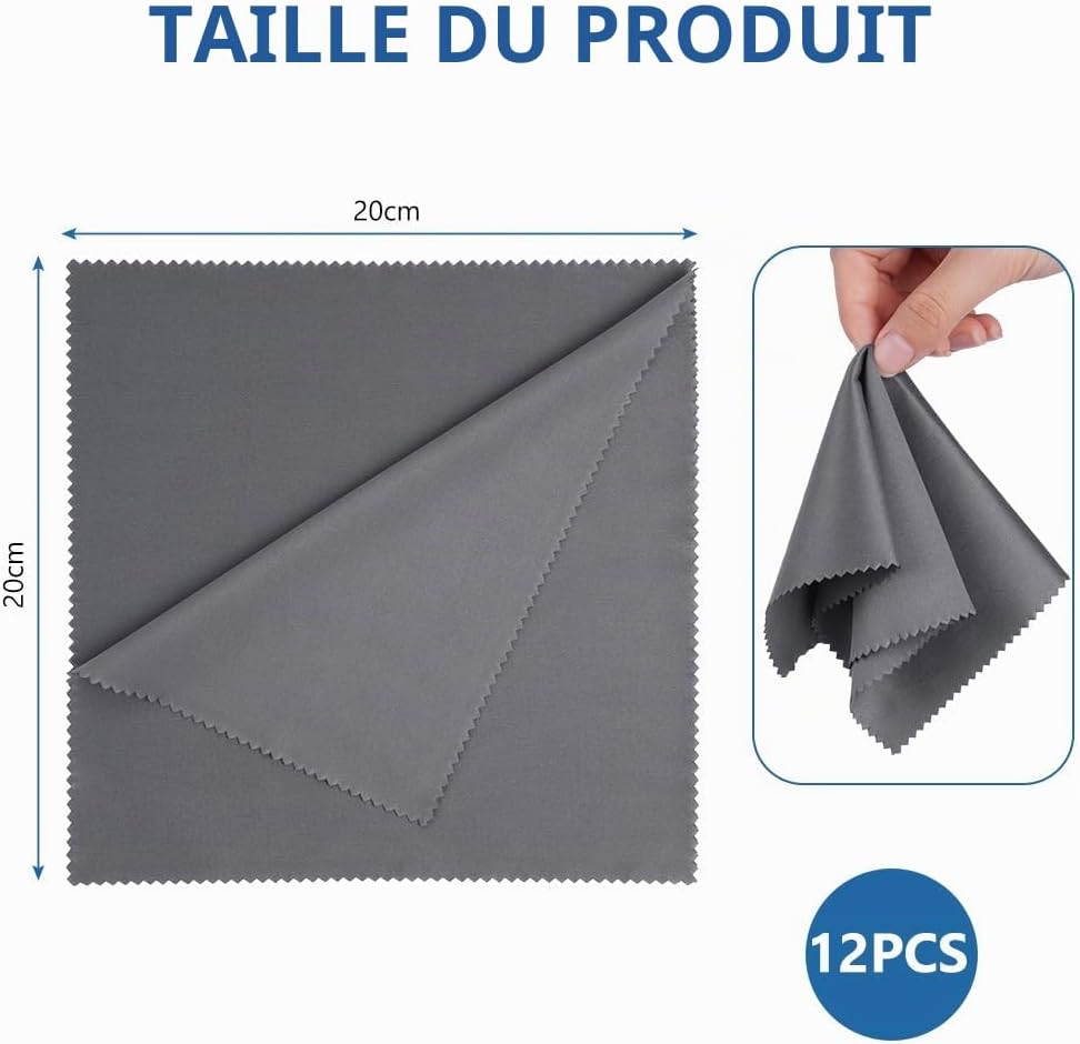 Detalle de ACWOO FLD-JB-0501 microvezeldoeken, 12 stuks, 20 x 20 cm, grijs