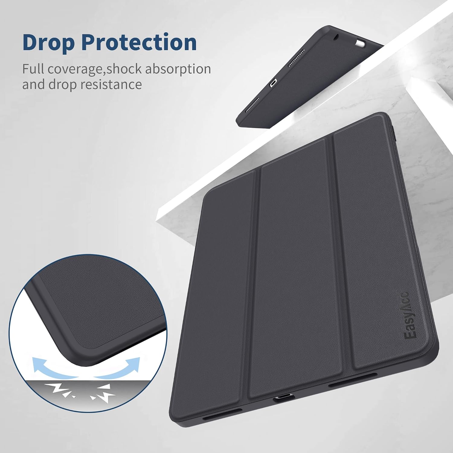 Detalle de EasyAcc Hülle für iPad Air M2 11 Zoll / Air 6 (2024) / Air 5 (2022) / Air 4 10,9 Zoll mit Stifthalter – Dünn, robust und dreifach klappbar