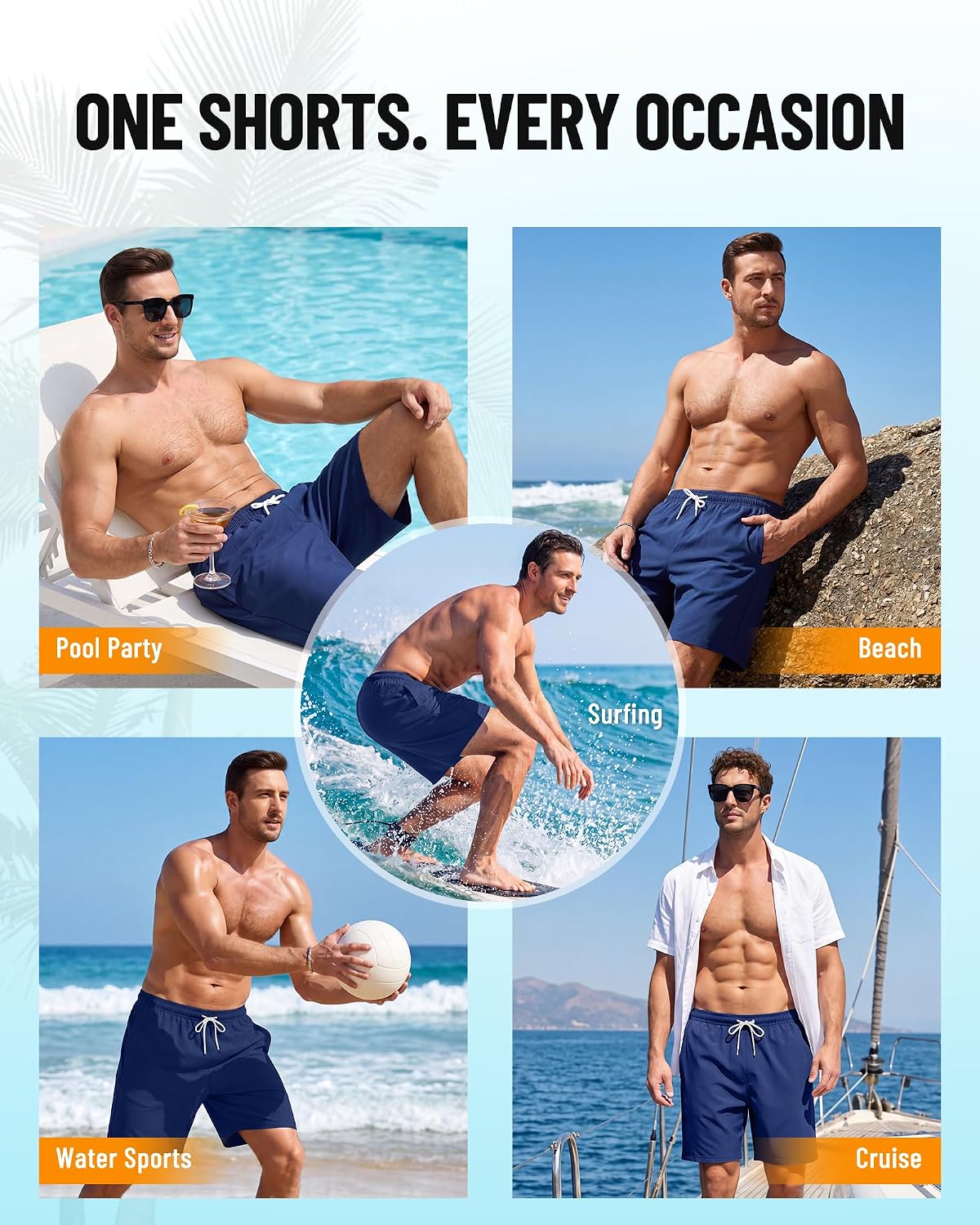 Detalle 2 de YUTYTH Men's Swim Shorts with Compression Liner: 2-in-1 Board Shorts for Quick Dry Performance