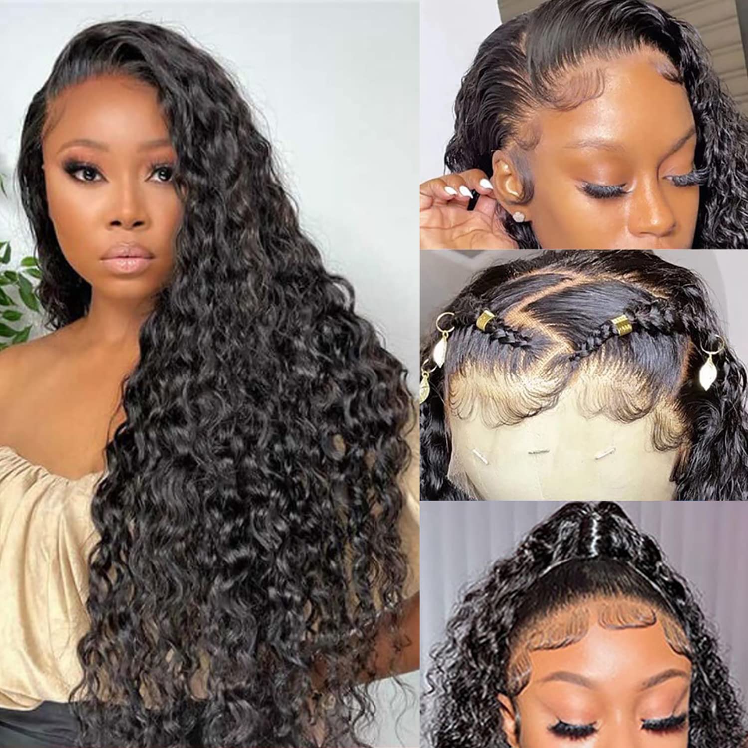 Thumbnail 2 de SNJON Water Wave 13x6 HD Transparent Lace Front Wig (Human Hair, 180% Density, 18 Inch)