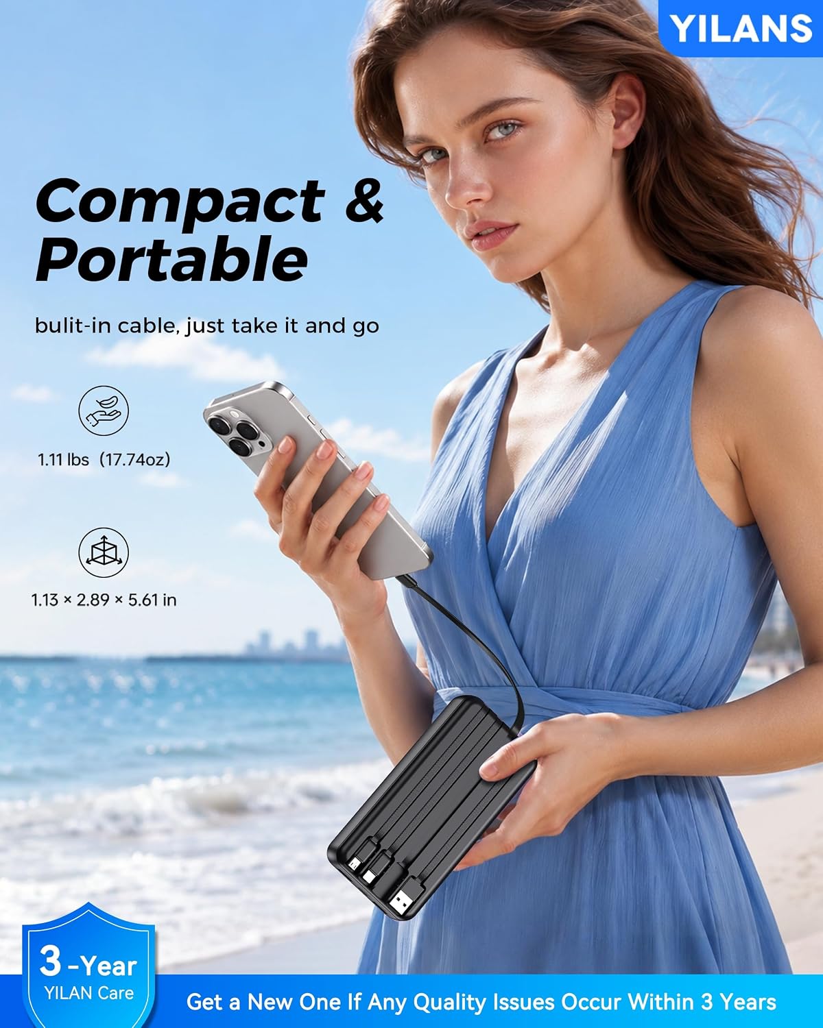 Detalle 2 de YILANS JM4 Pro 50,000mAh Power Bank, 22.5W with Four Built-In Cables