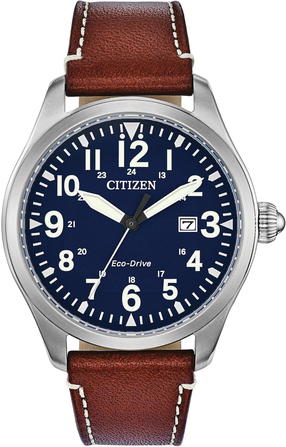 Citizen Men’s Sport Casual Garrison 3-Hand Date Eco-Drive Leather Strap Watch (Field Watch)