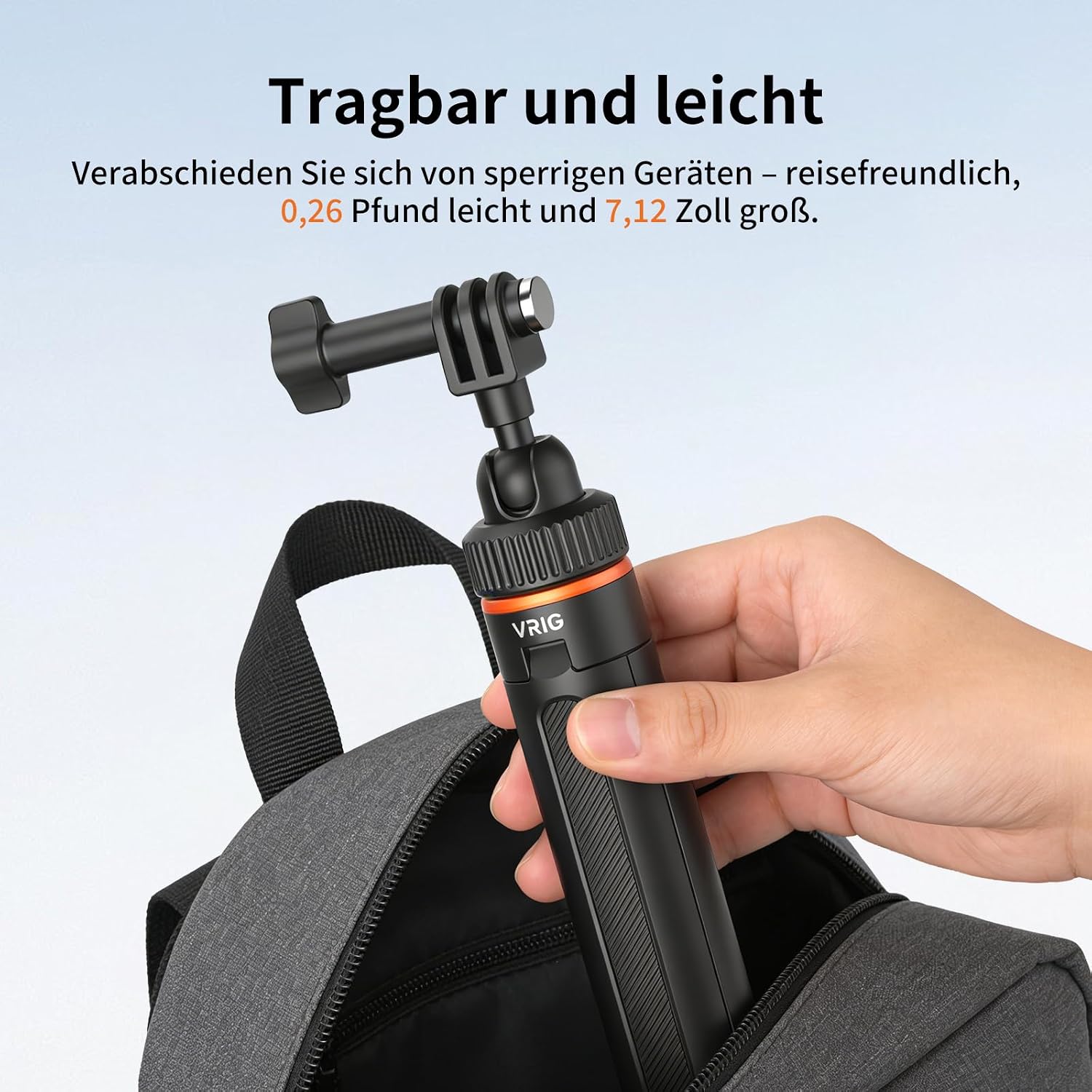 Detalle de VRIG 40cm Selfie-Stick Stativ für Action Cam – 2‑Polige Halterung, verlängerbar bis 40 cm