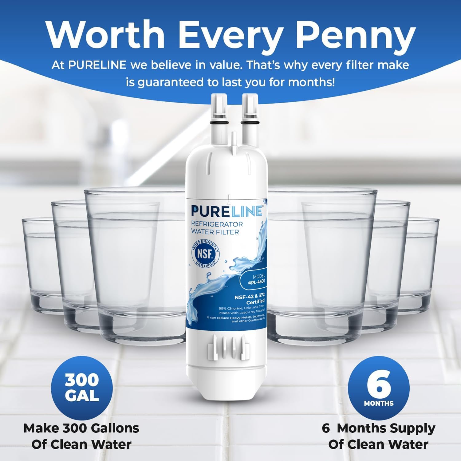 Detalle 2 de PURELINE PL-4600 Refrigerator Water Filter, Coconut Carbon, 3-Pack