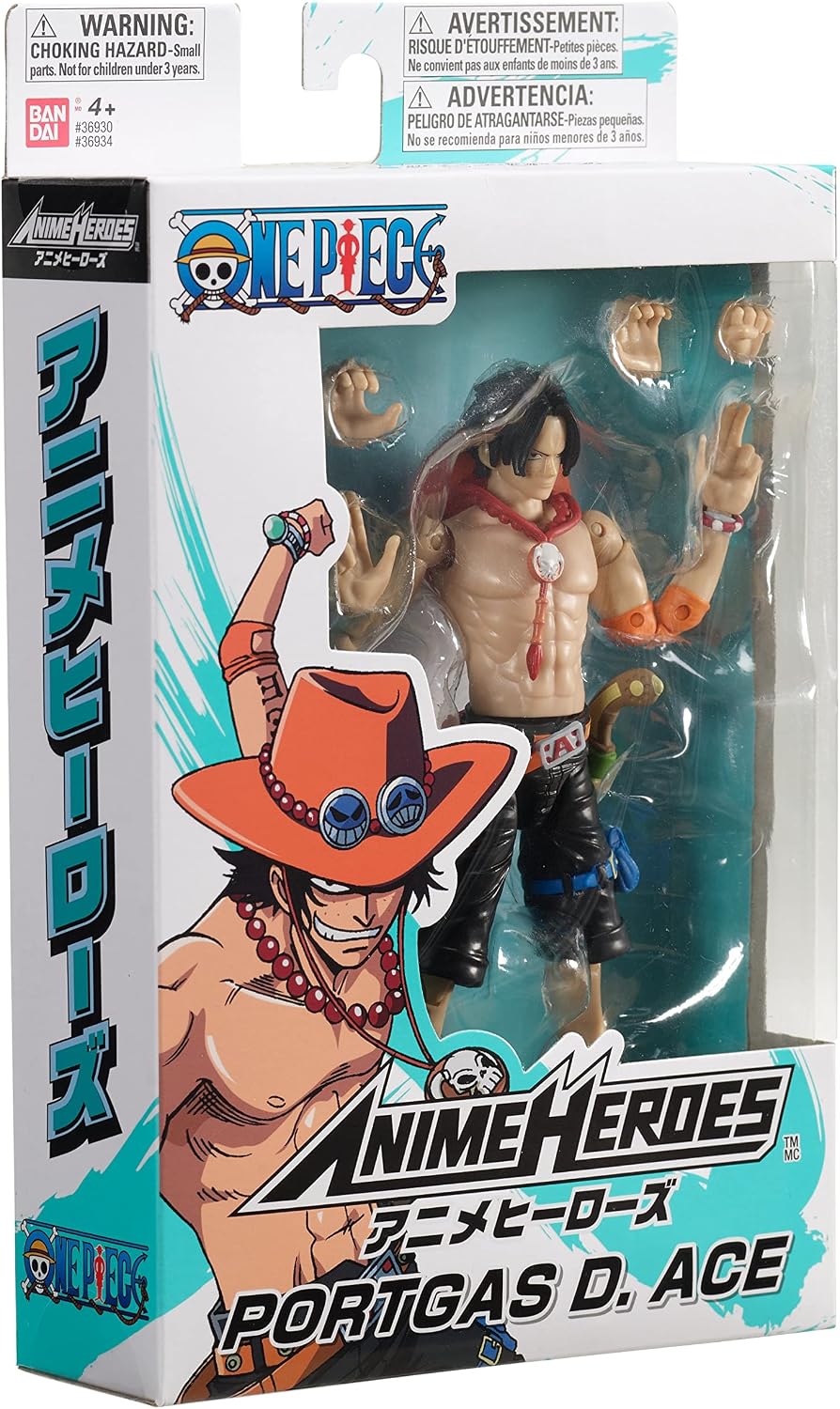 Detalle de Bandai Anime Heroes Portgas D. Ace – figurka One Piece 16 cm z wymiennymi twarzami i ramionami