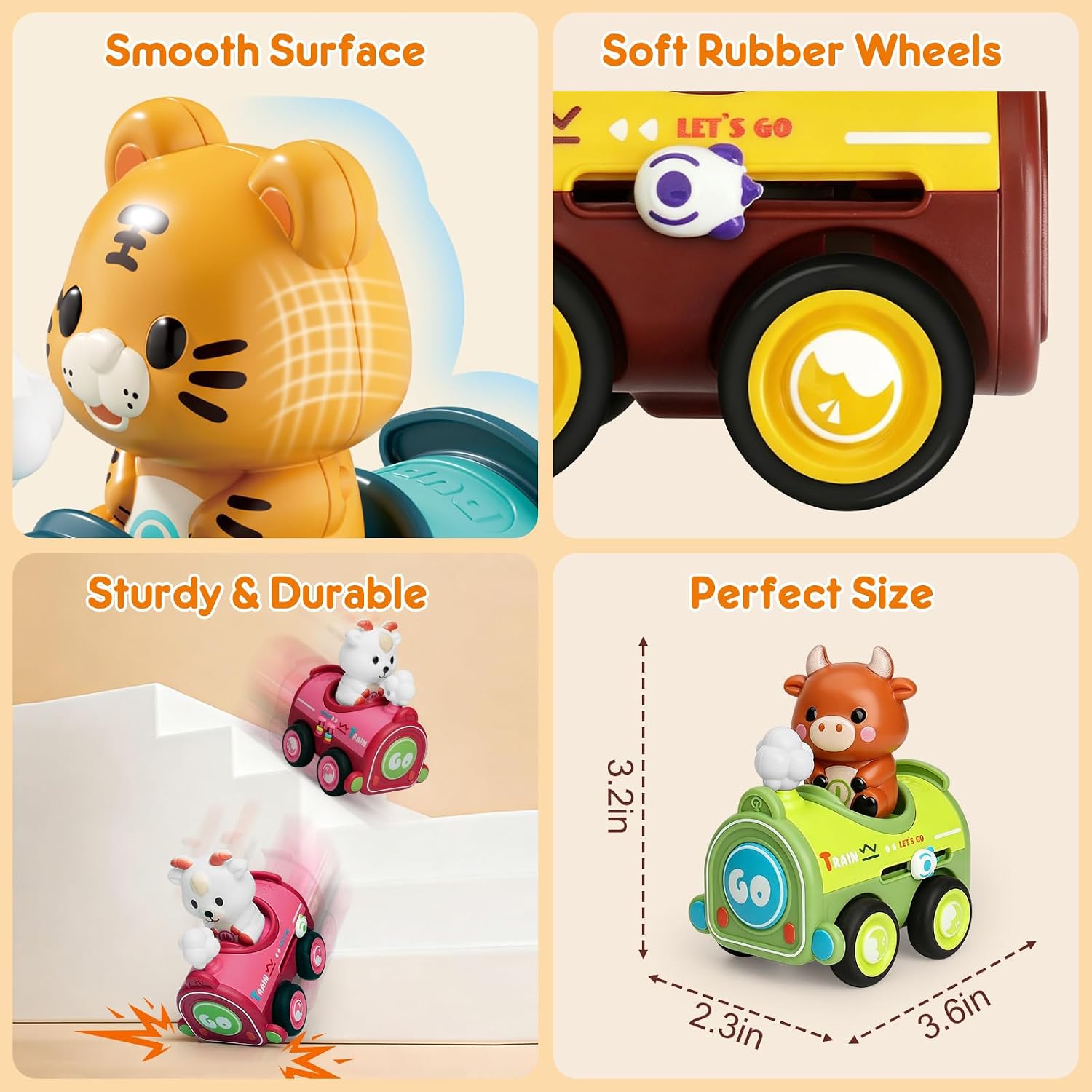 Detalle de MOONTOY Magnetic Press-to-Go Animal Cars, 4-Piece Set with Finger Puppets