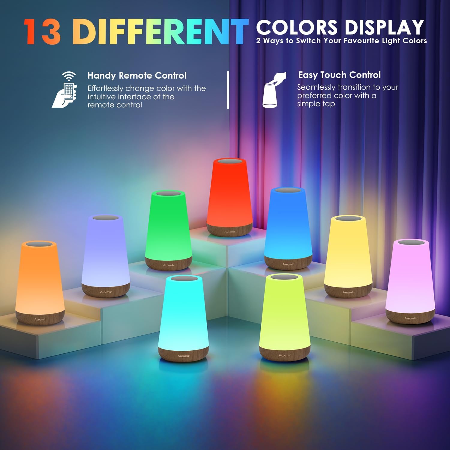 Thumbnail 2 de Auxmir Touch dimmbare Nachttischlampe mit RGB-Wechsel, Fernbedienung & USB-Akku