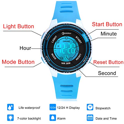 Thumbnail 3 de Juboos reloj electrónico para niños con luces LED, alarma y cronómetro (resistente al agua 5ATM)