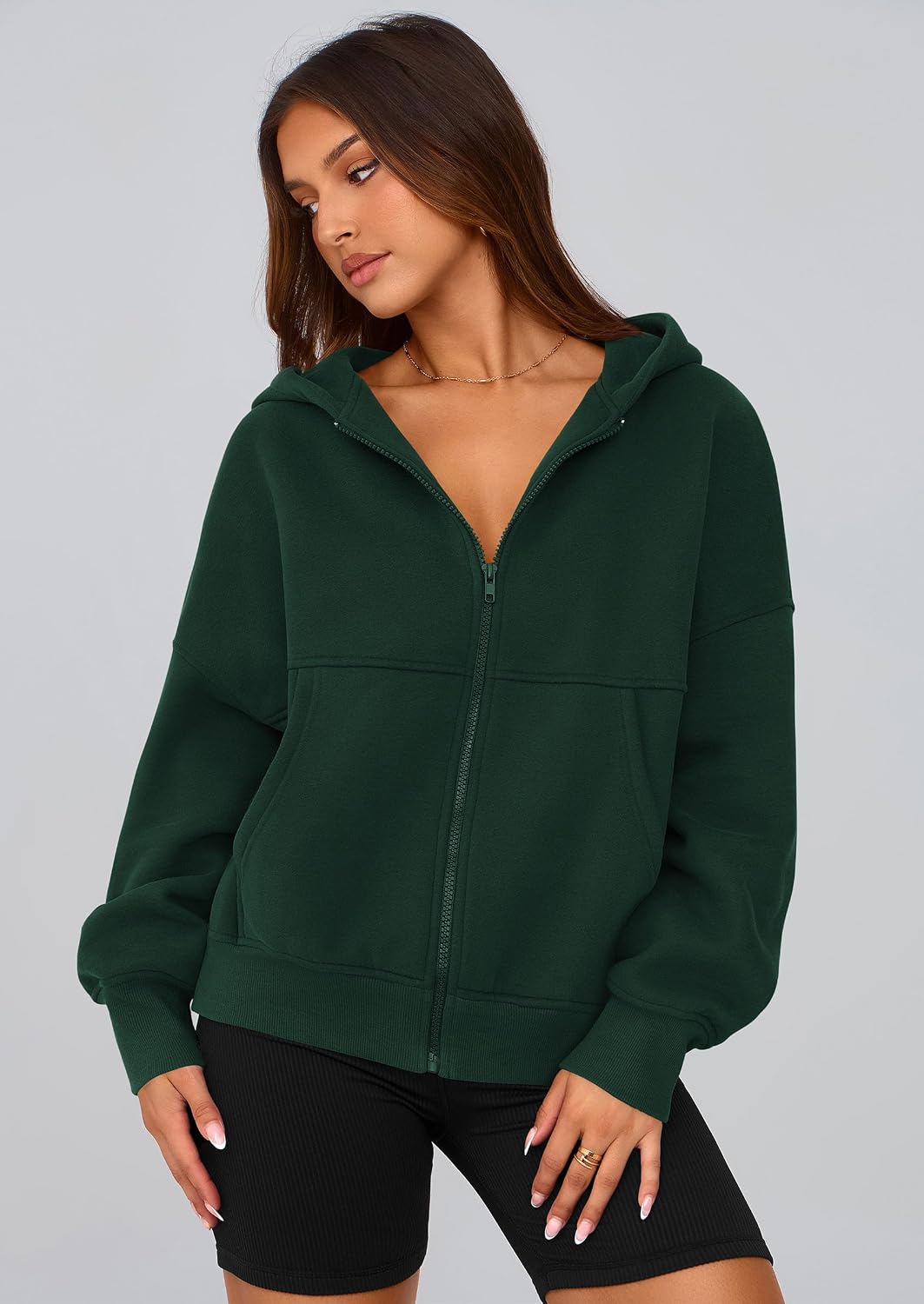 Detalle de PRETTYGARDEN Women's Zip-Up Hoodie in Cotton-Blend Fleece