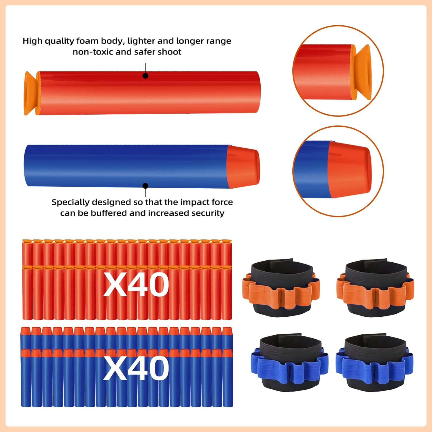 Thumbnail 5 de Kasebro 4 Pack Blaster Set for Kids Ages 5+ – 80 Foam Darts, 4 Wrist Bands