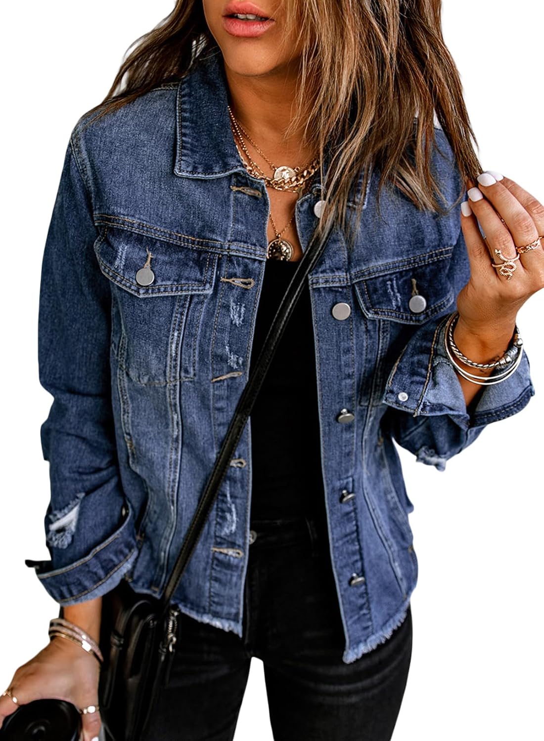 Detalle de EVALESS Denim Cropped Boyfriend Jacket
