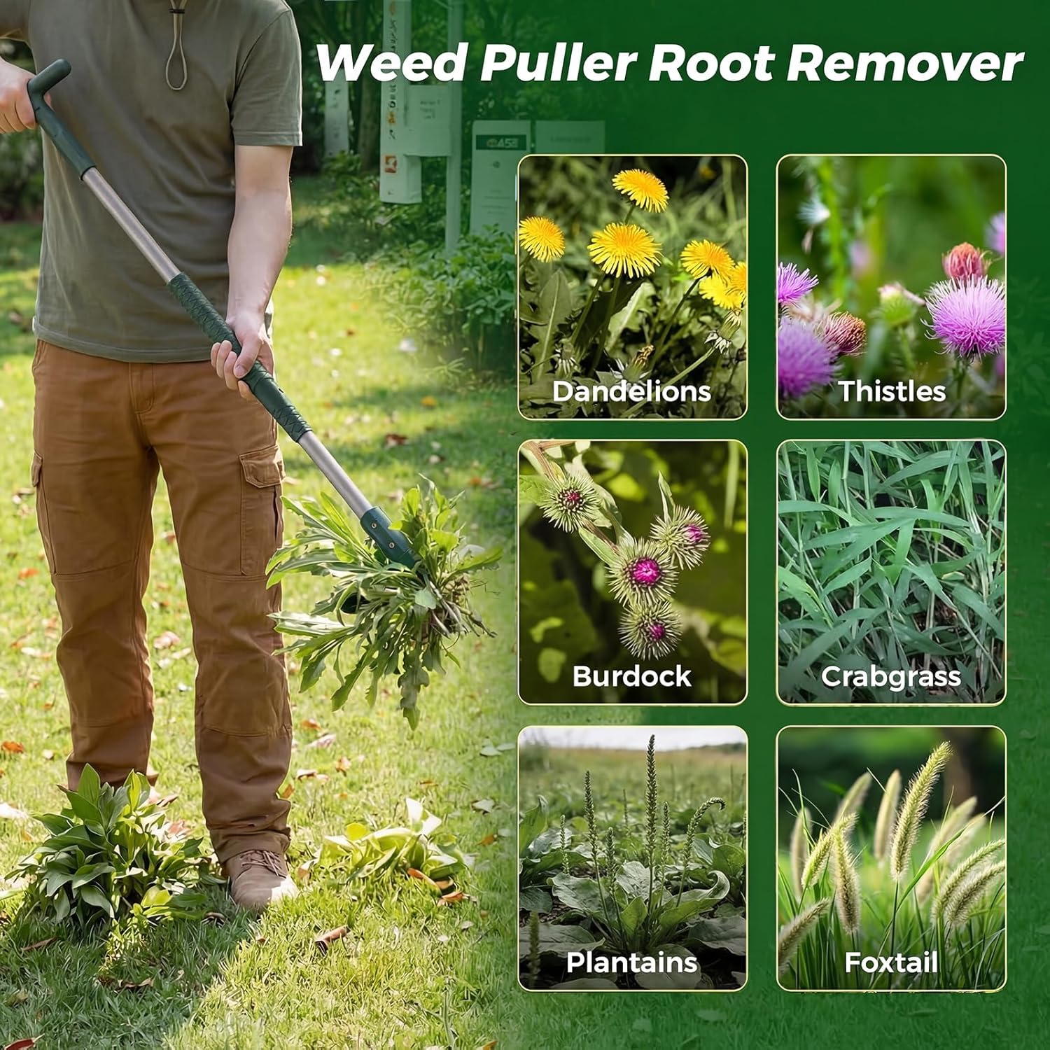 Thumbnail 4 de Fuuwuu stand-up weed puller root remover with long handle and 3 claws