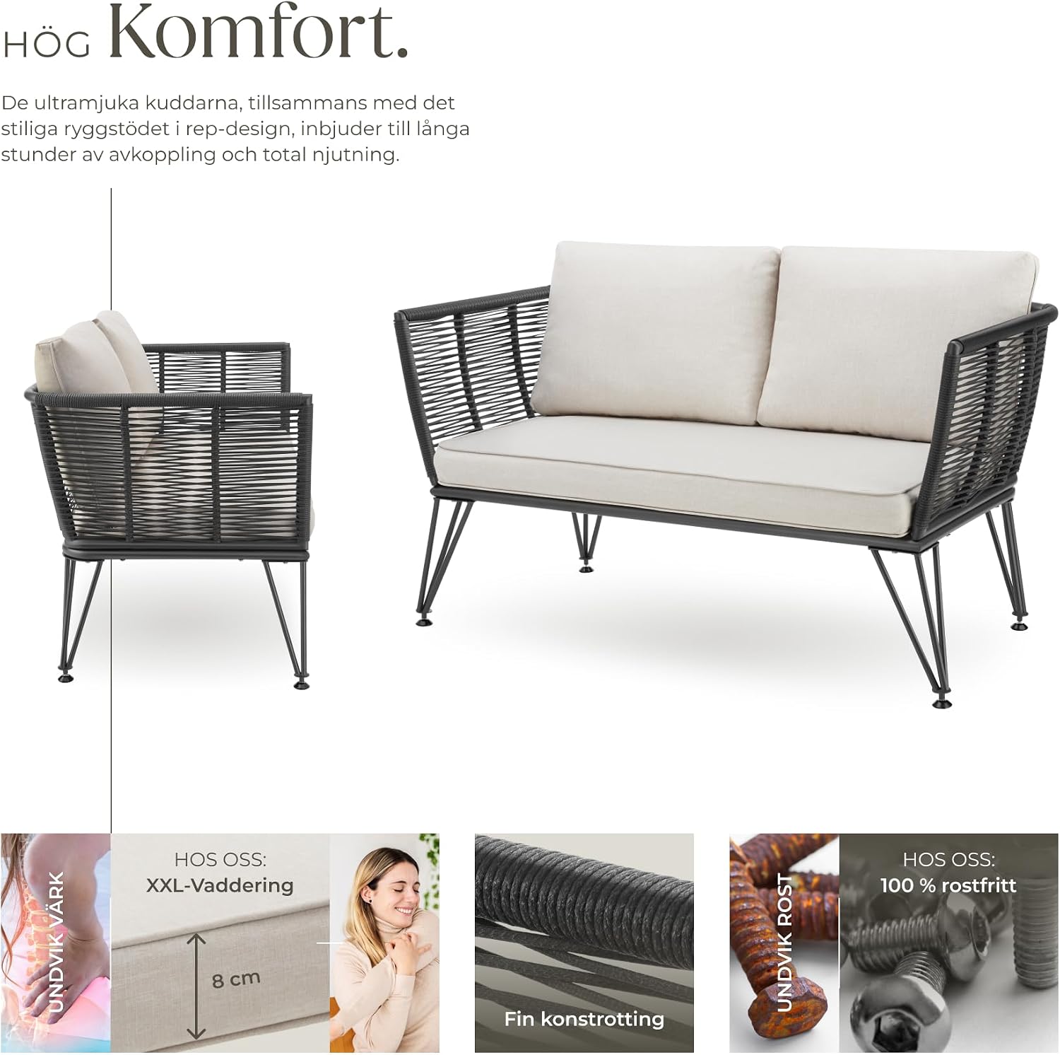 Detalle 2 de tectake 405464 loungesoffa i konstrotting med armstöd och tjocka dynor