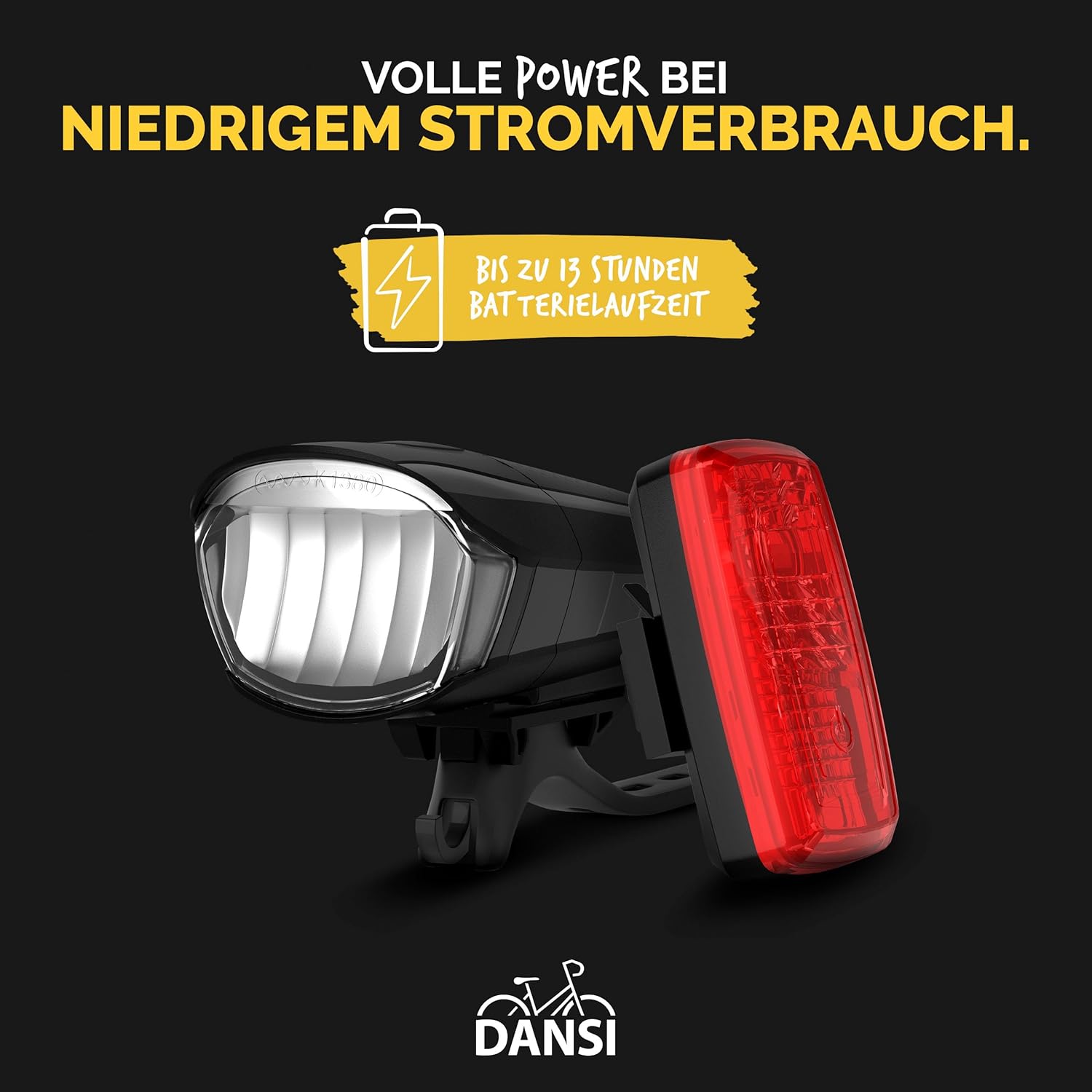 Thumbnail 2 de DANSI Fahrradleuchten-Set StVZO I LED-Fahrradlicht vorne (30/15 Lux) mit Batteriewechselanzeige
