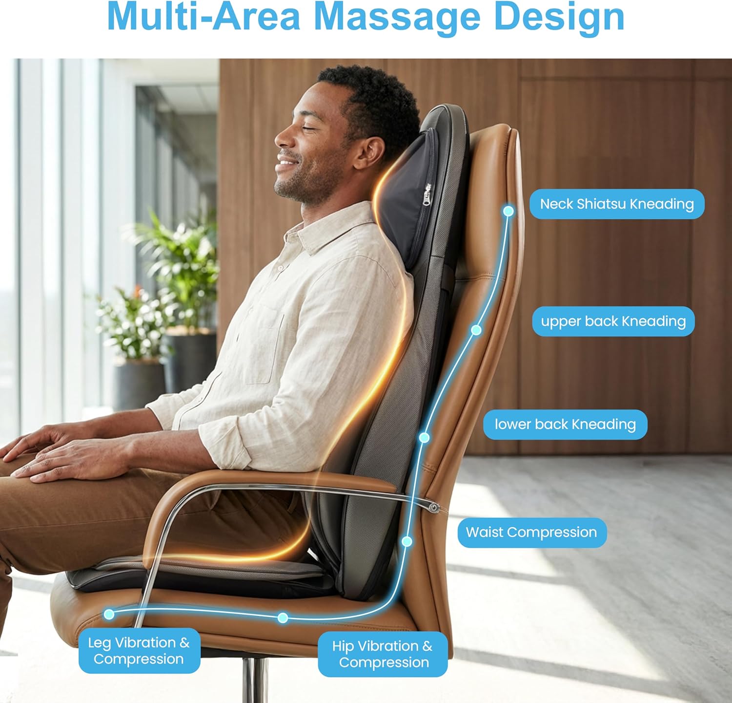 Detalle 2 de COMFIER Massaggiatore Schiena e Collo con Calore, Shiatsu 2D/3D e Compressione d’Aria per sedia e divano