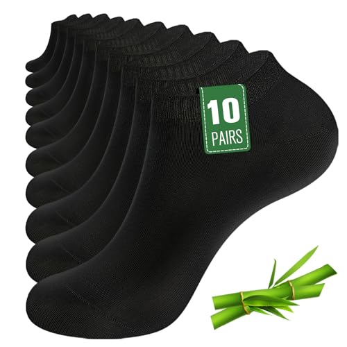 Detalle de SockWaddles Bamboo Trainer Socks – 10 Pairs, Black, Low Cut Seamless, Moisture-Wicking for Men and Women