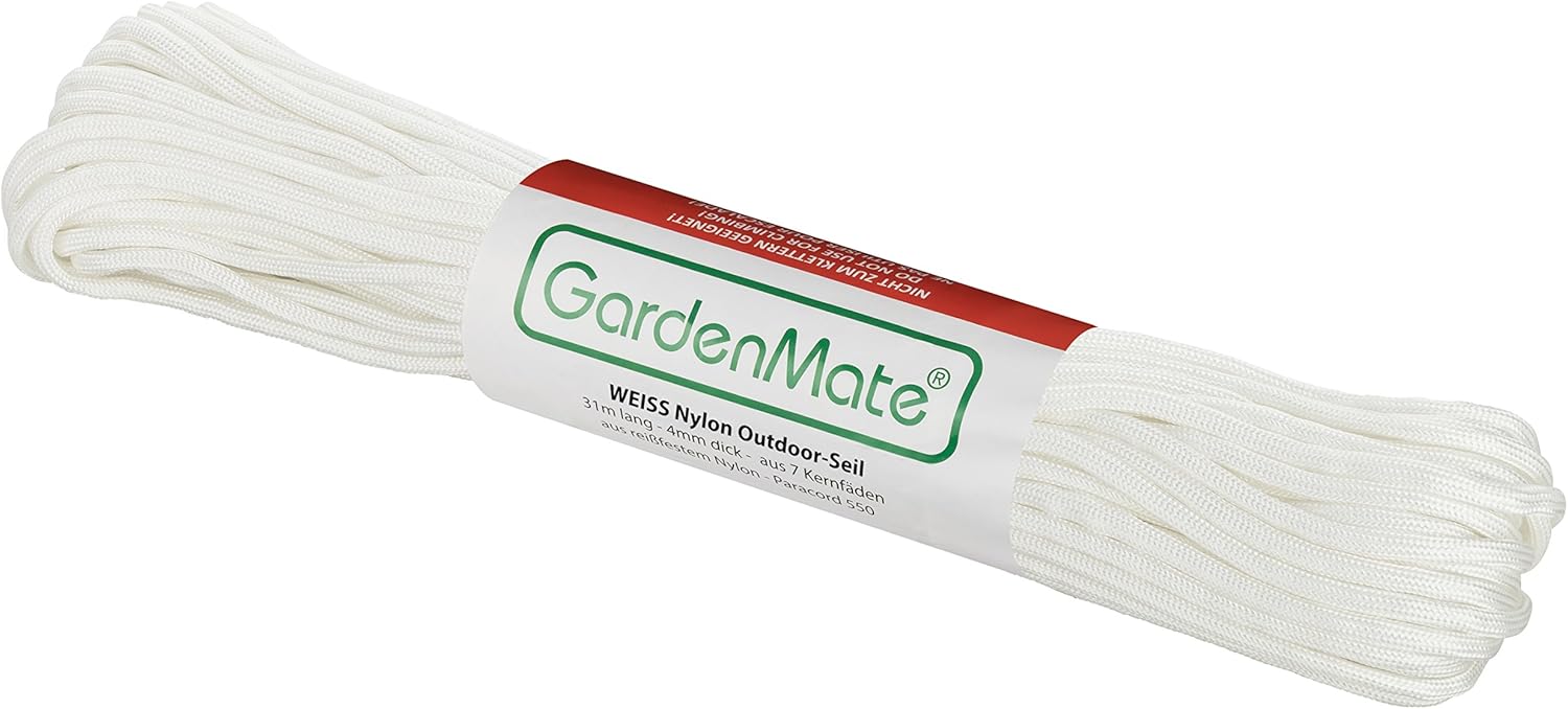 Detalle 2 de GardenMate Paracord 550 in nylon per esterni, 31 m e 4 mm (bianco) – corda kernmantel con 7 fili