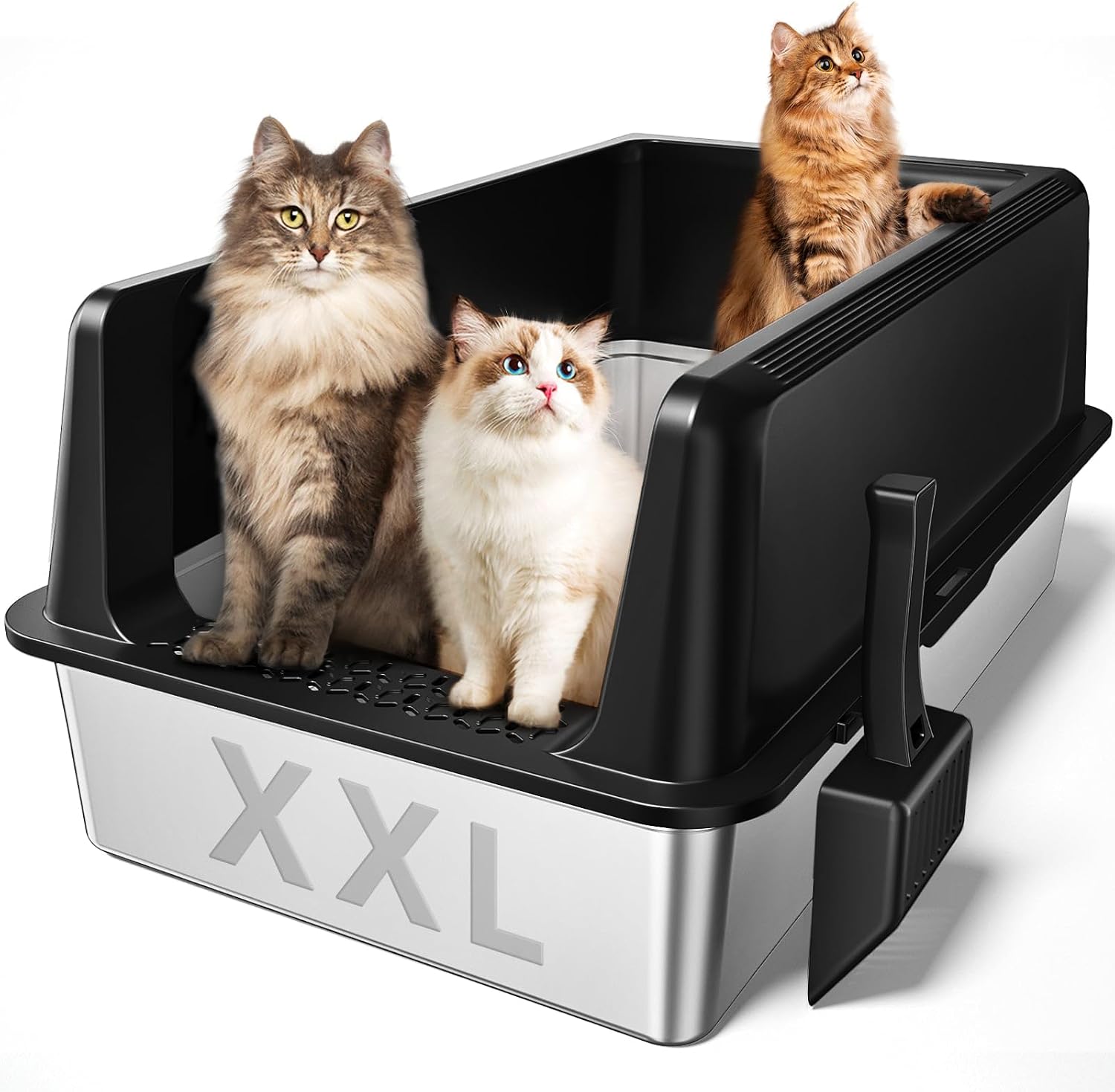 Detalle de Zarler Edelstahl Katzenklo mit Deckel, 58 x 37 x 26 cm (XXL), schwarz – für große Katzen