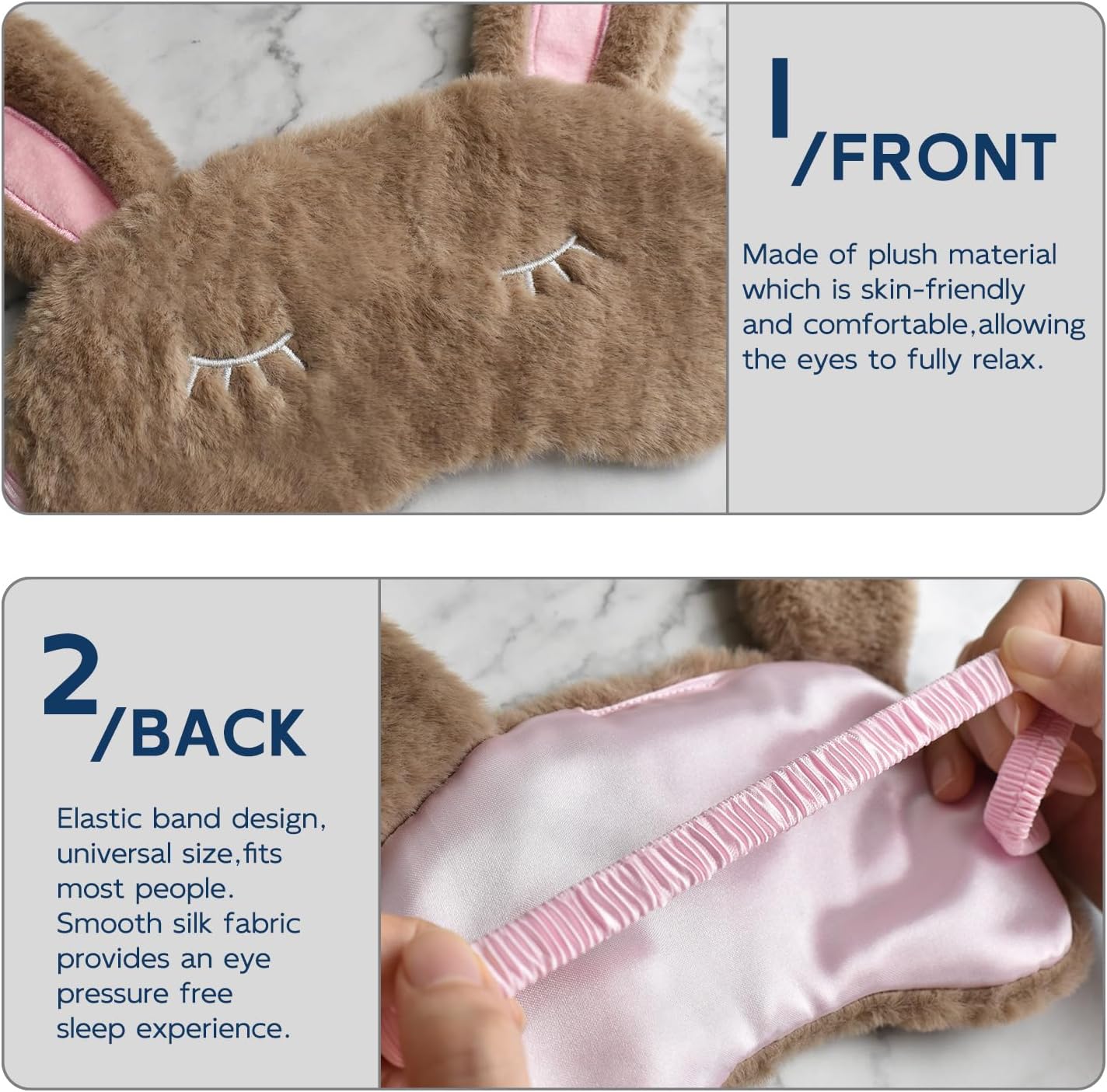 Thumbnail 3 de VerteLife Sleep Mask Cute Bunny 3D Animal Eye Mask (Soft Plush Blindfold, Brown)