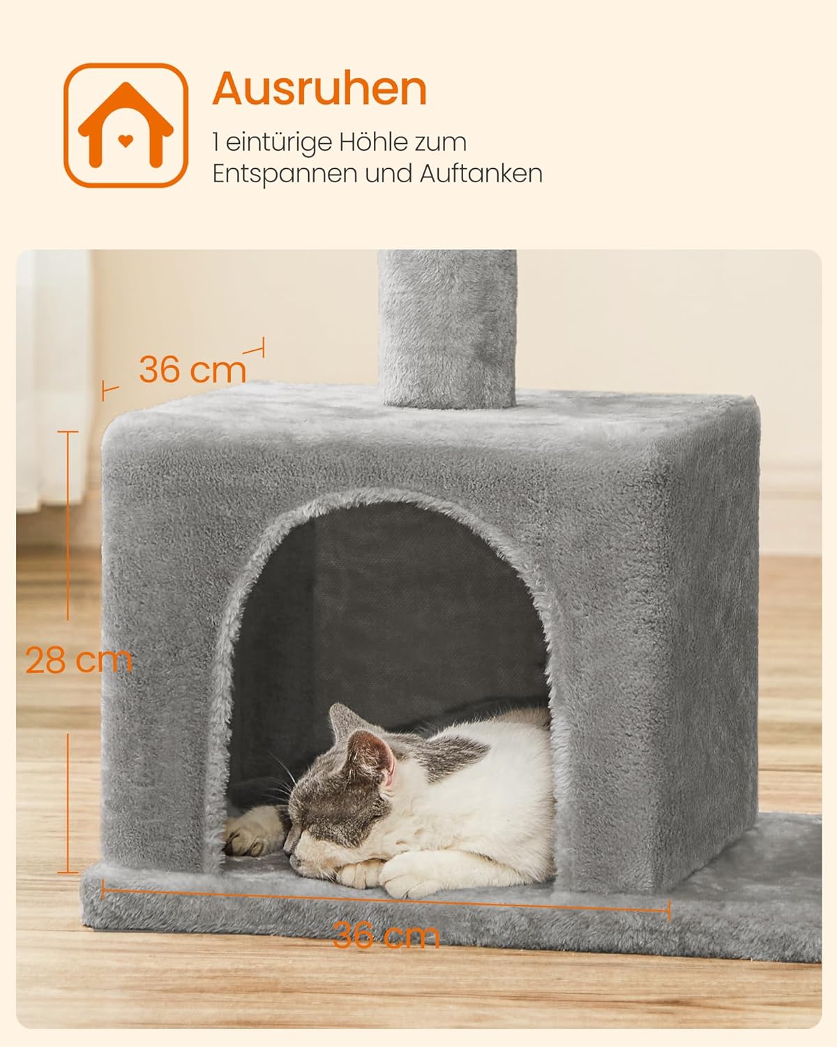 Thumbnail 6 de Feandrea Kratzbaum 84 cm — großer Katzenturm mit zwei Höhlen, 56 × 40 cm Plattform und Sisalstämmen (hellgrau, bis zu 7 kg)