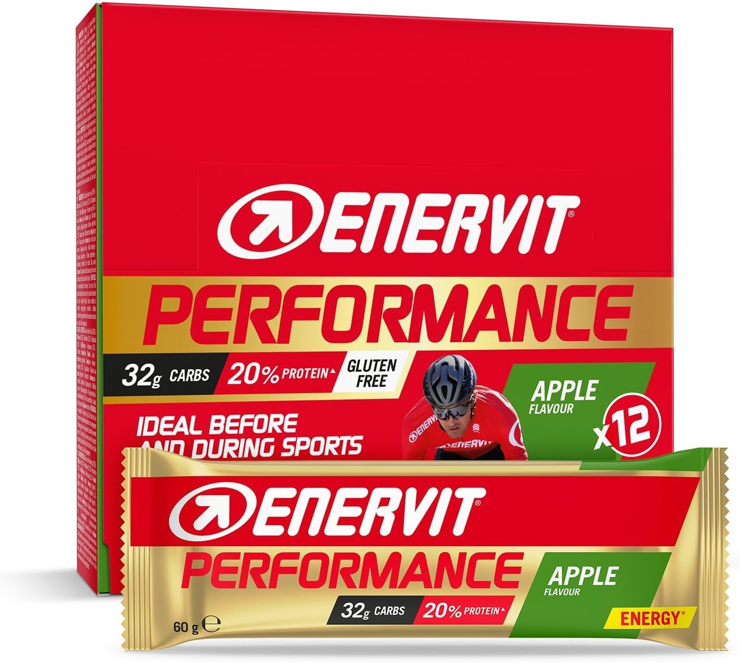 Detalle de Enervit Performance Bar Apple Energieriegel mit Apfelgeschmack – 12 Riegel