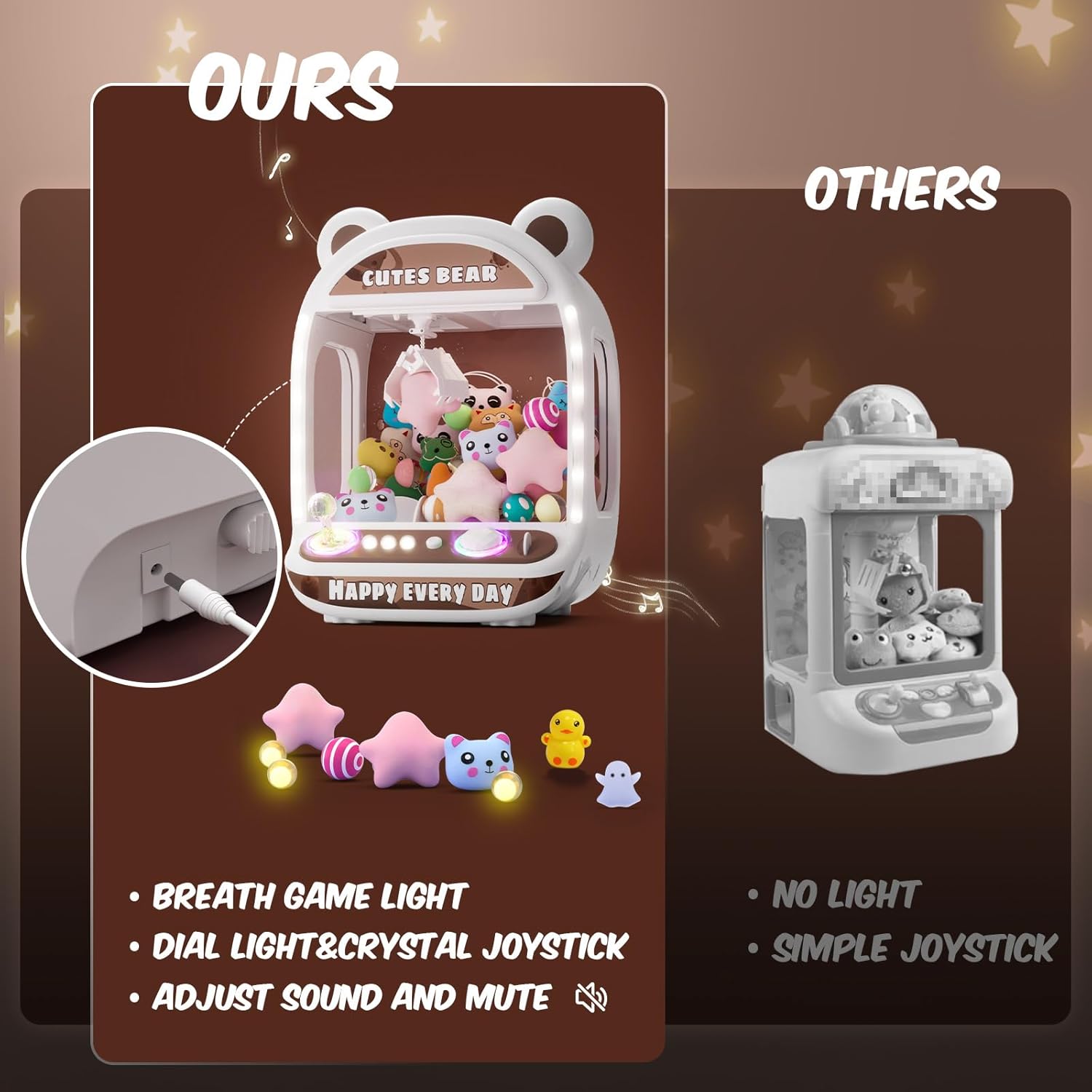 Detalle 2 de Skirfy Claws Machines for Kids Unicorn Mini Claw Game (with sound effects, mute button, squishy prizes)