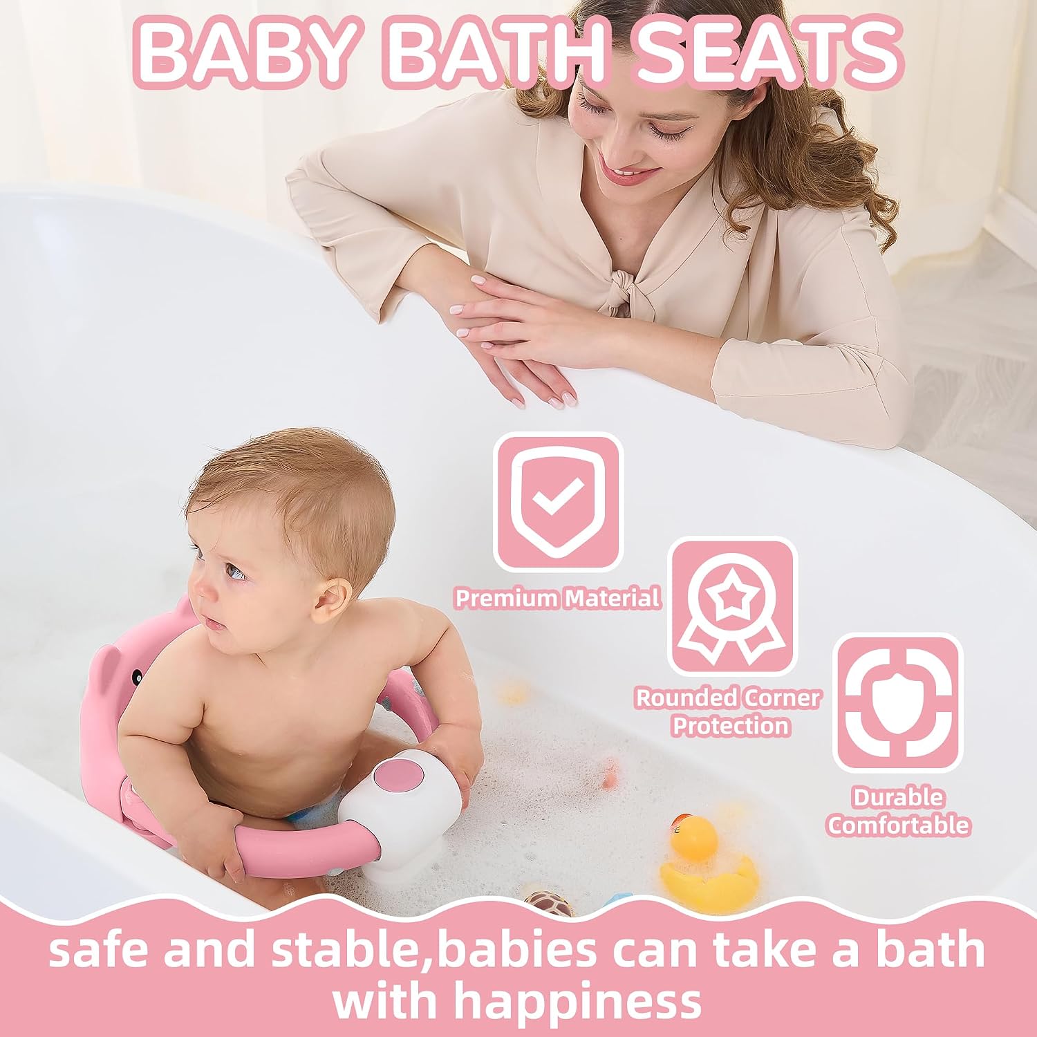 Detalle 2 de Badewannensitz Baby ab 6 Monate – Bär, rutschfest mit 4 Saugnäpfen, rosa
