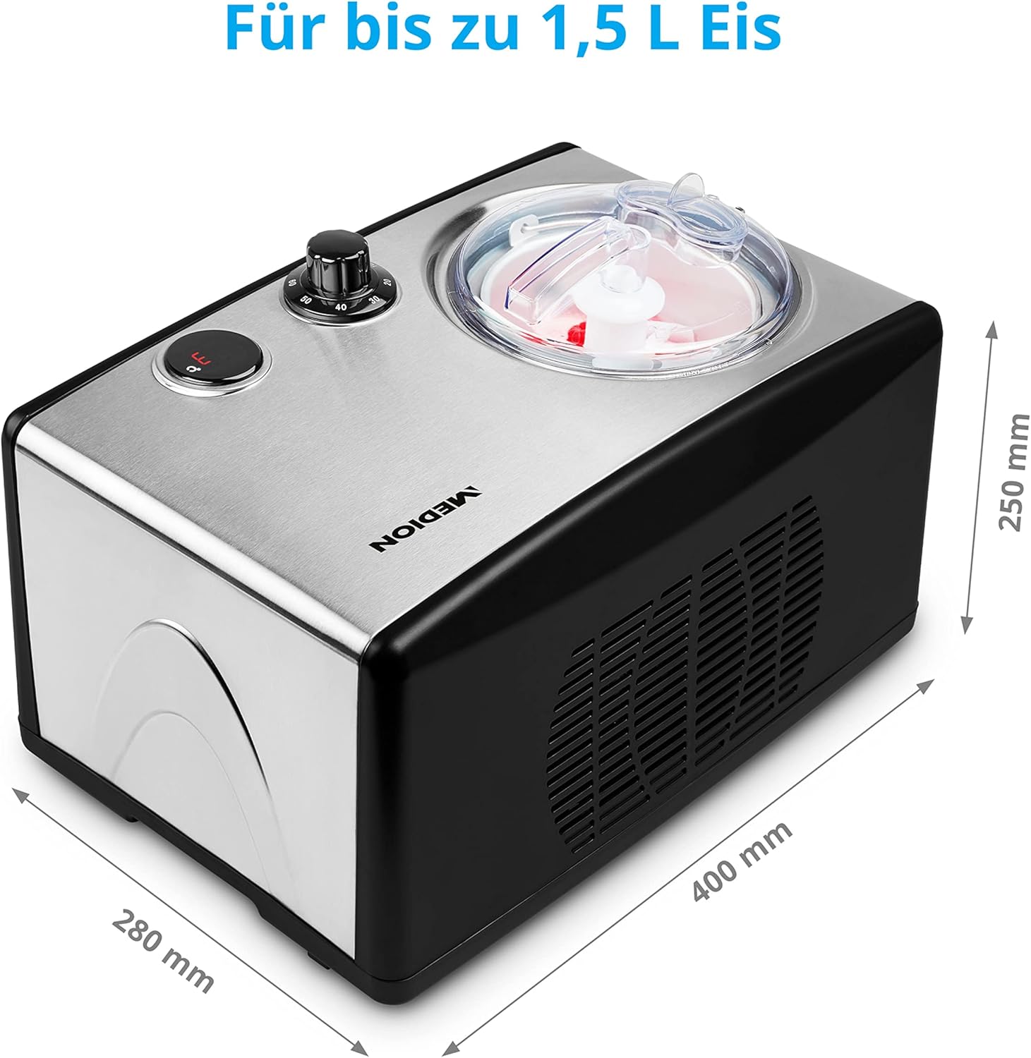 Thumbnail 6 de MEDION Eismaschine mit Kompressor MD 18387 (selbstkühlend) – 1,5-Liter-Alubehälter, für Eiscreme & Sorbet