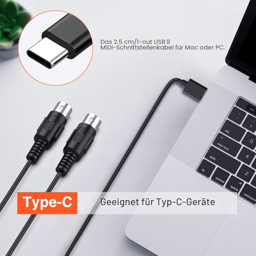 Thumbnail 2 de LEKATO Type-C MIDI Kabel: 1 In 1 Out MIDI-Interface mit USB-C Adapter, 2 m