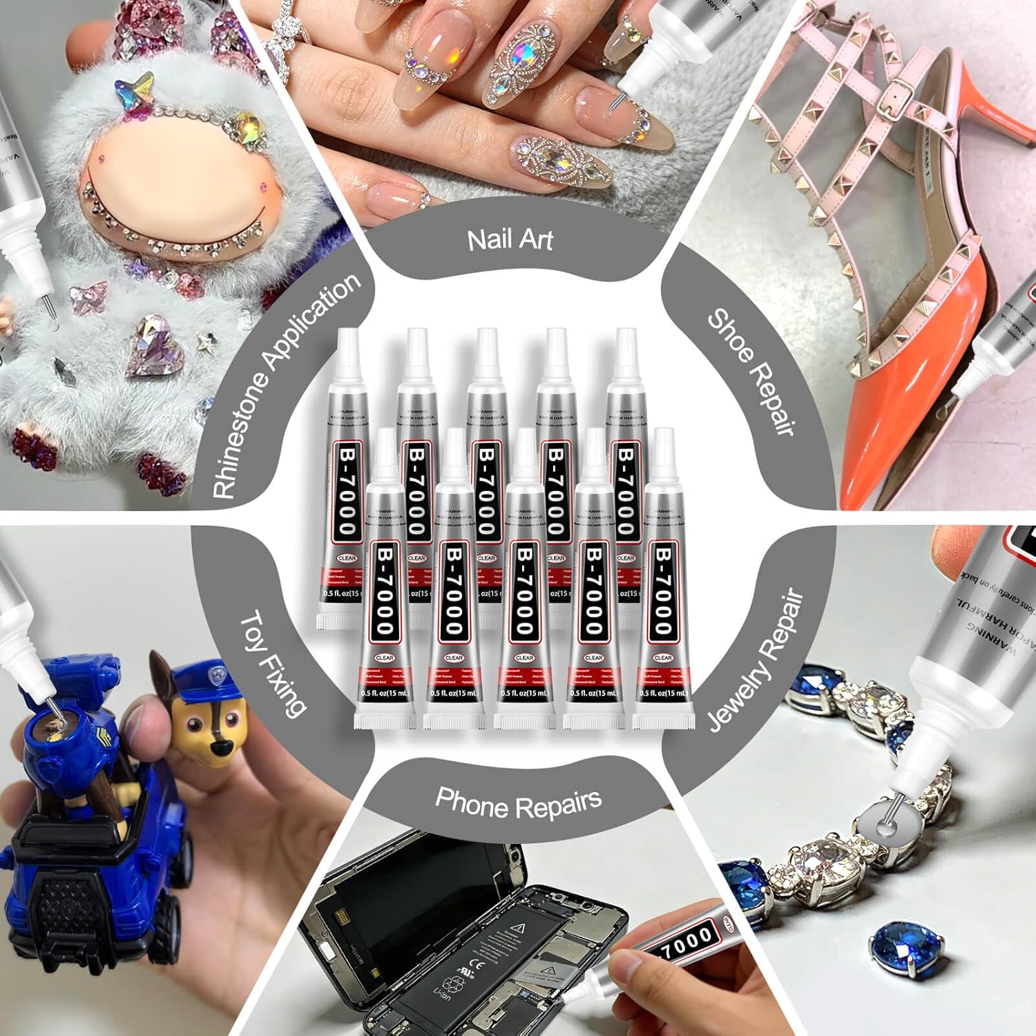 Thumbnail 4 de Clear B7000 Glue (10 x 15ml) with Precision Tip for Rhinestones, Nail Art & Crafts