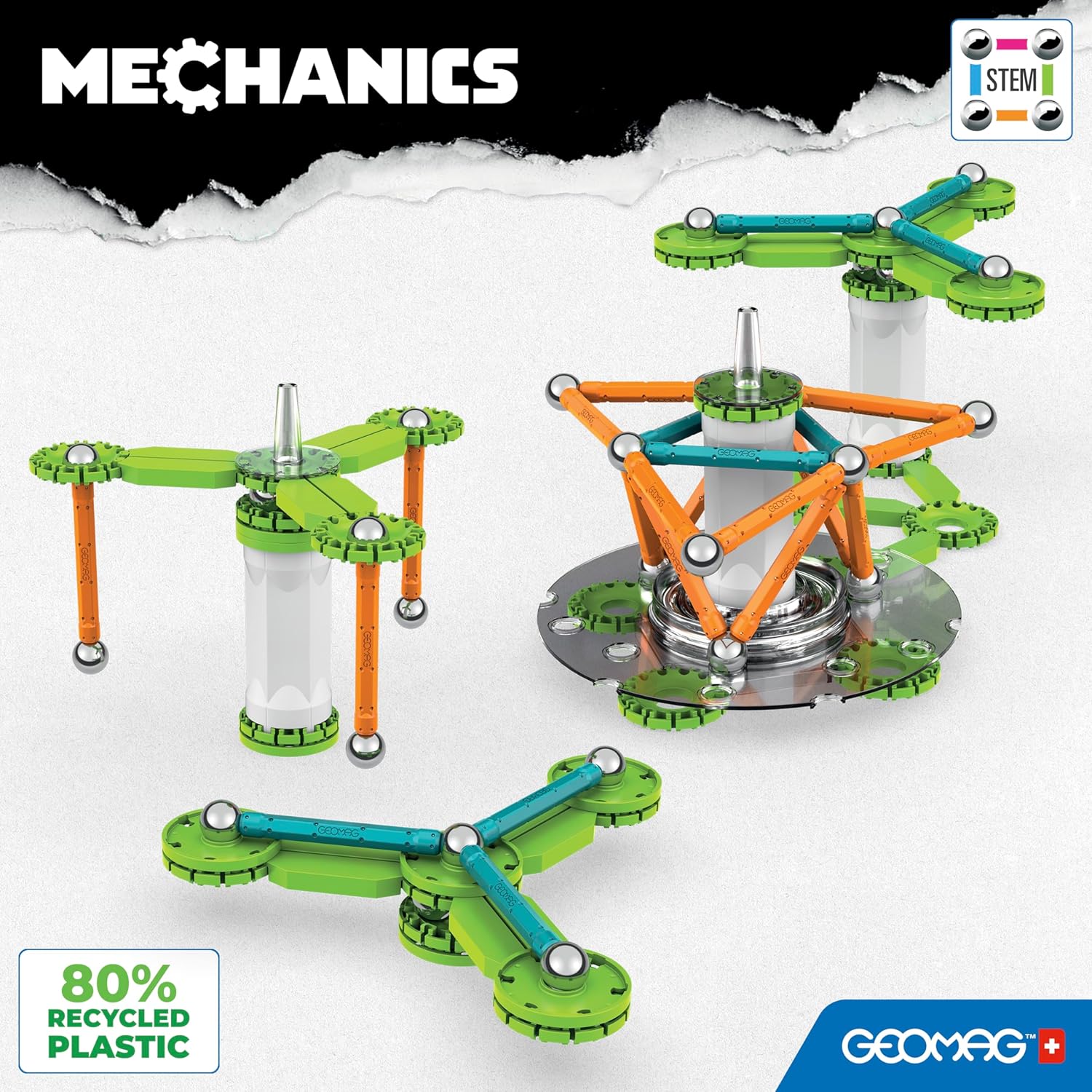Detalle 2 de Geomag Mechanics Motion Magnetic Gears – Jeu magnétique créatif de 96 pièces