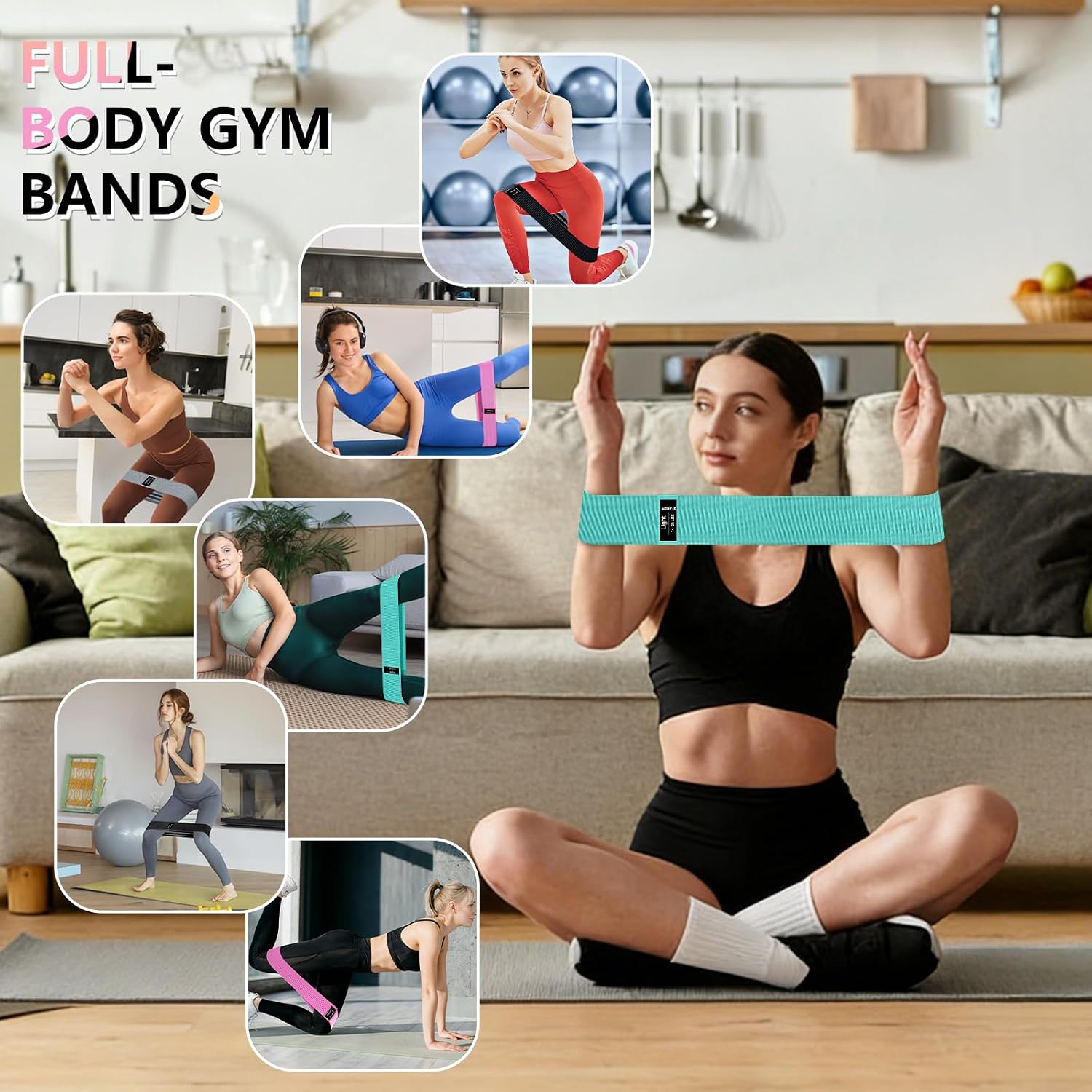 Detalle de Bourid 4 packs Fabric Resistance Bands, 4 Levels for Leg Training