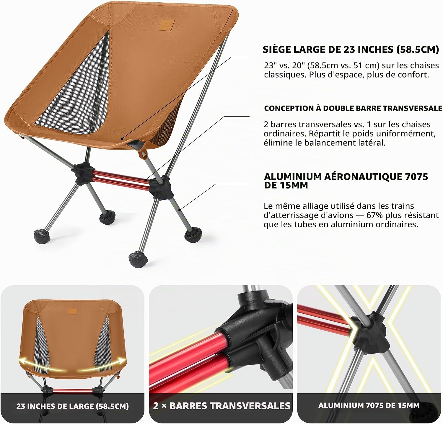Detalle de Naturehike CNK2350JJ016 opvouwbare campingstoel, 150 kg, Oxford 600D en mesh